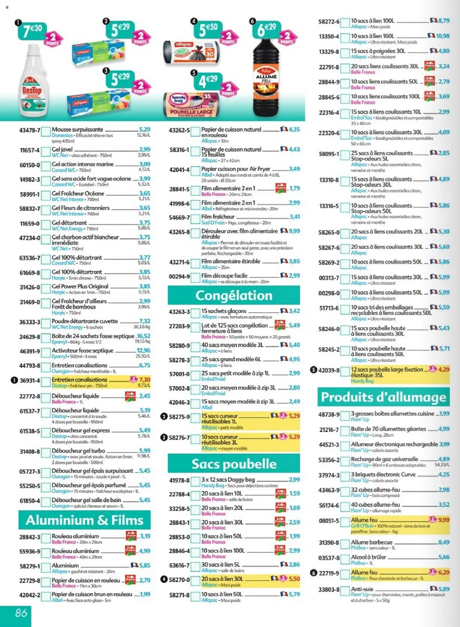 {H1} | Page: 86 | Produits: Alcool, Menthe, Poids, Sacs poubelle