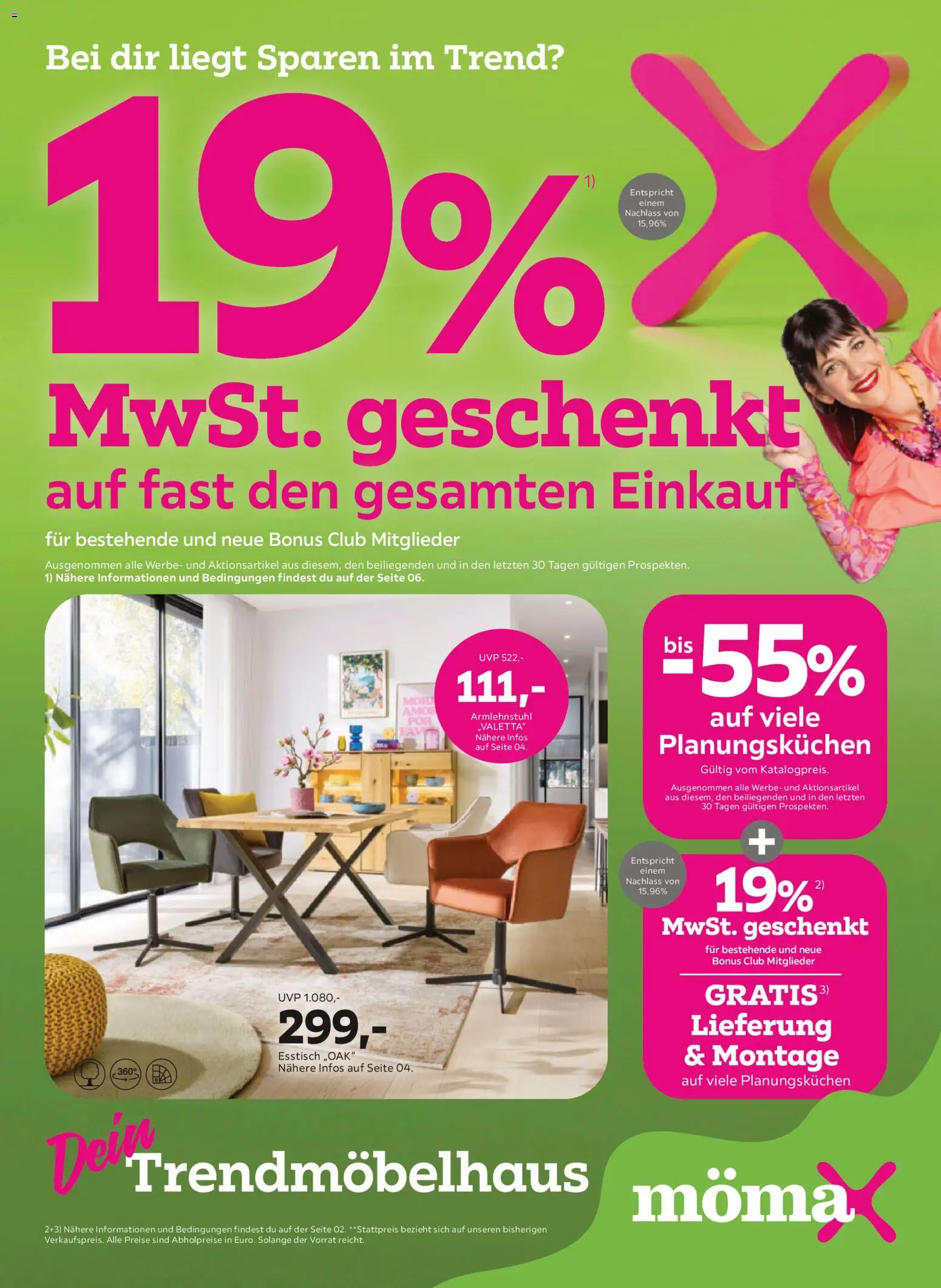 Mömax 19% MwSt. geschenkt auf fast den gesamten Einkauf – gültig ab 26.01.2026 | Seite: 1 | Produkte: Esstisch