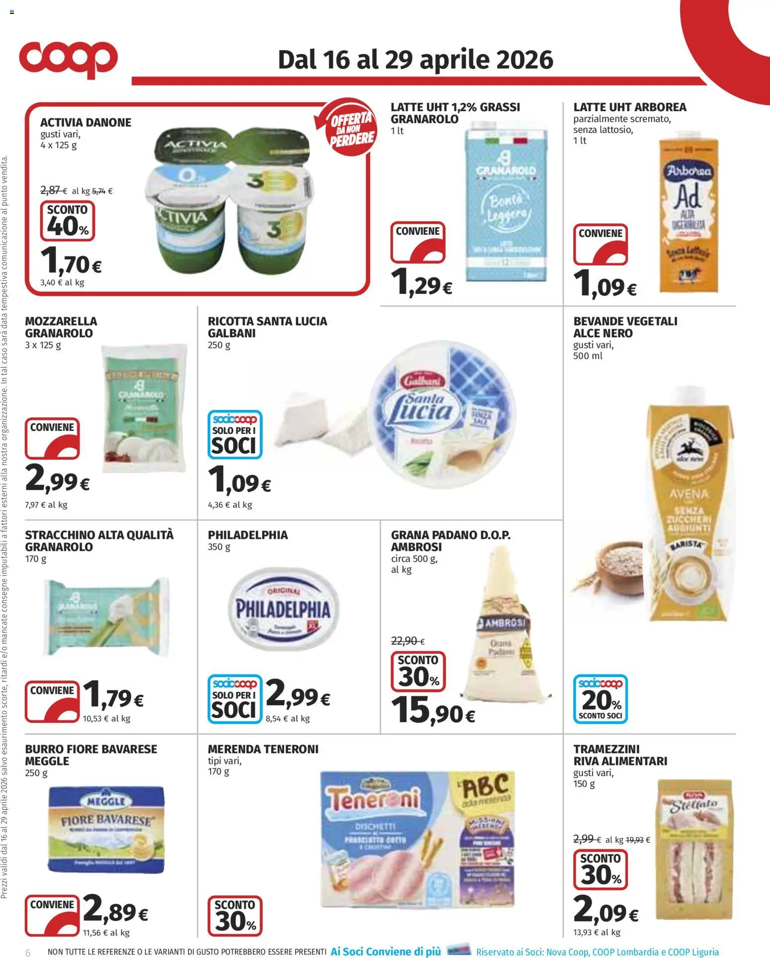 Volantino COOP del 16.04.2026 | Pagina: 6 | Prodotti: Mozzarella, Latte, Data, Grana Padano
