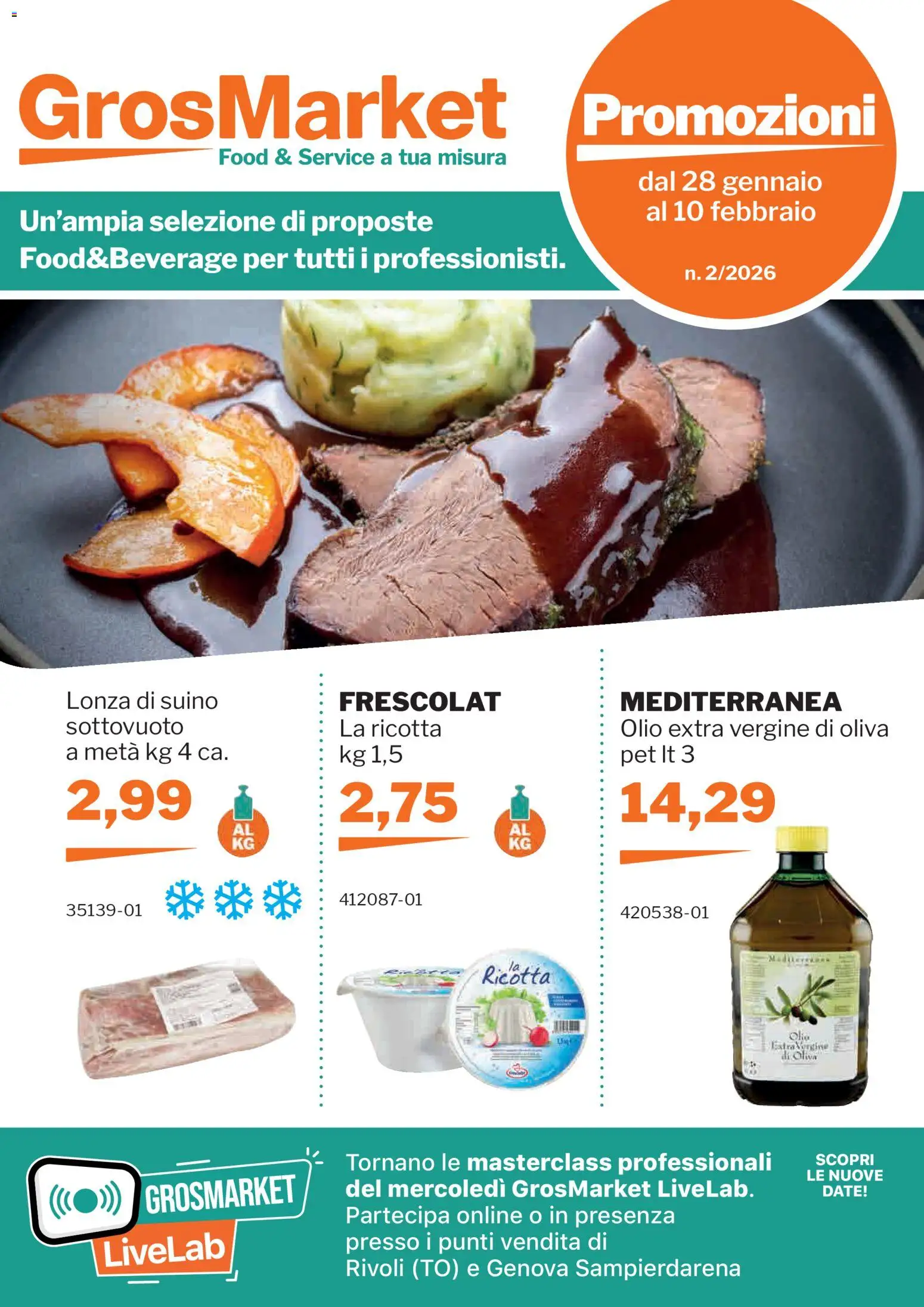 Volantino Sogegross del 28.01.2026 | Pagina: 1 | Prodotti: Suino, Olio, Olio extra vergine, Ricotta