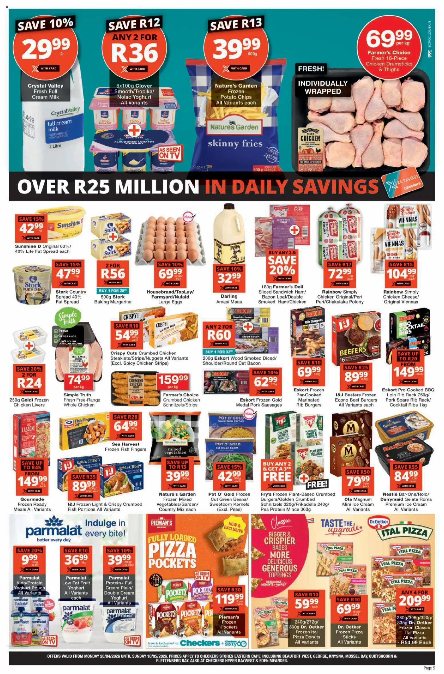 New Checkers catalogue – valid from 20.04.2026 | Page: 5 | Products: Margarine, Pizza, Chips, Ice cream