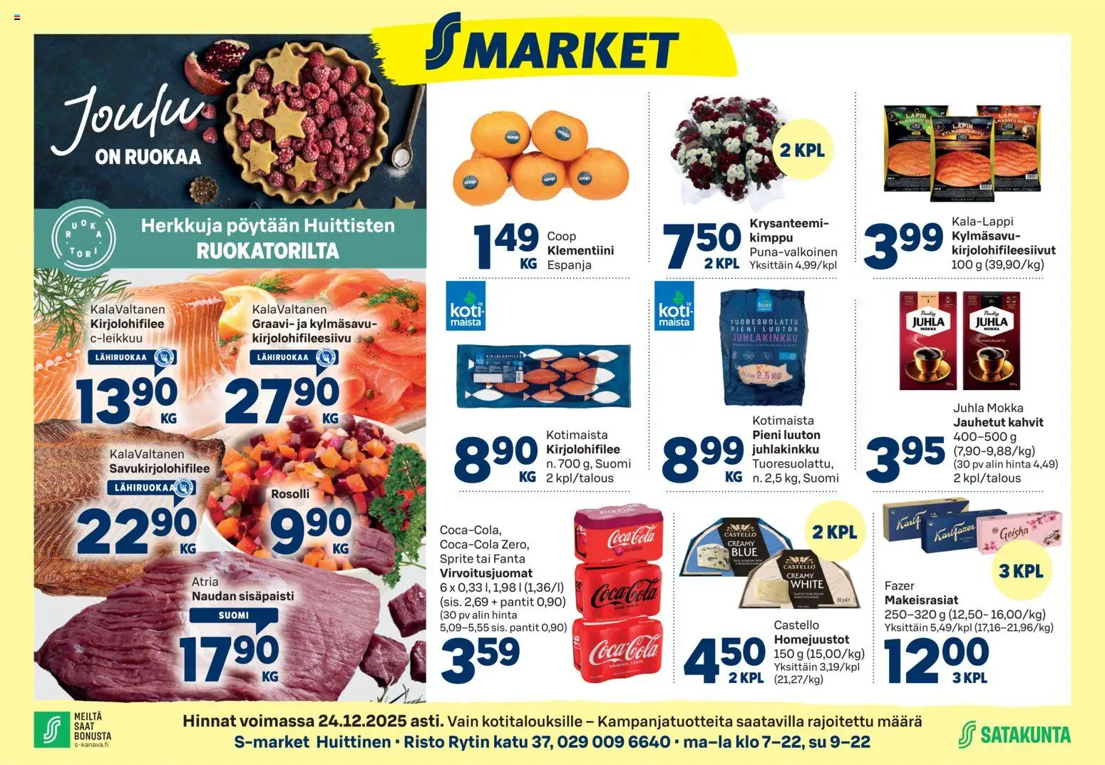 S-market Huittinen – voimassa 17.12.2025 alkaen | Sivu: 1 | Tuotteet: Virvoitusjuomat, Sprite, Klementiini, Fanta