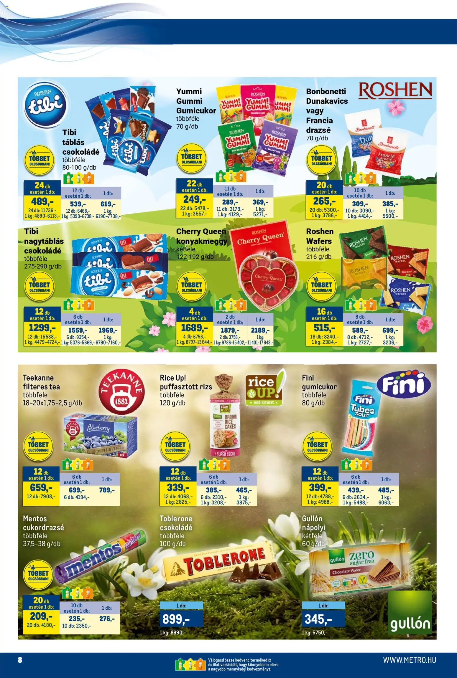 Metro akciós ujság - amely érvényes a következő dátumtól: 16.03.2026 | Oldal: 8 | Termékek: Gumicukor, Puffasztott rizs, Drazsé, Nápolyi
