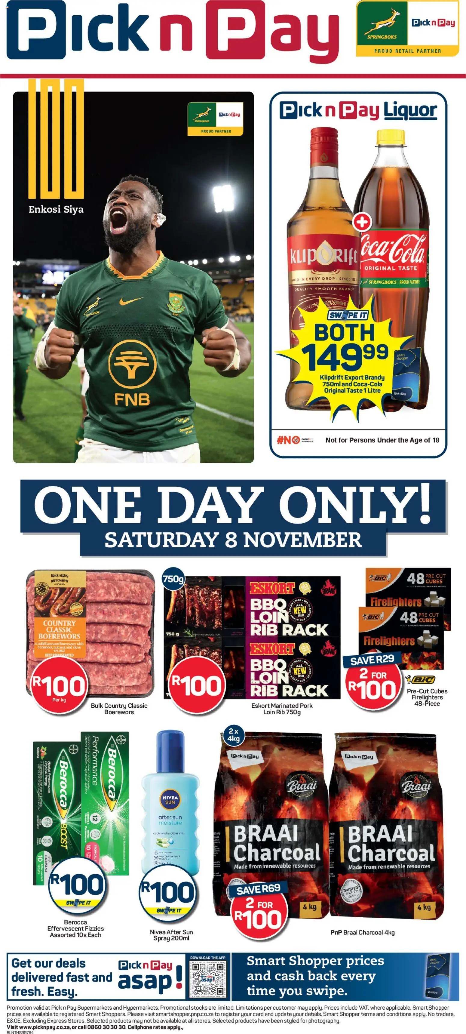New Pick n Pay catalogue – valid from 08.11.2025 | Page: 1 | Products: Boerewors, Brandy, Vitamins, Pork