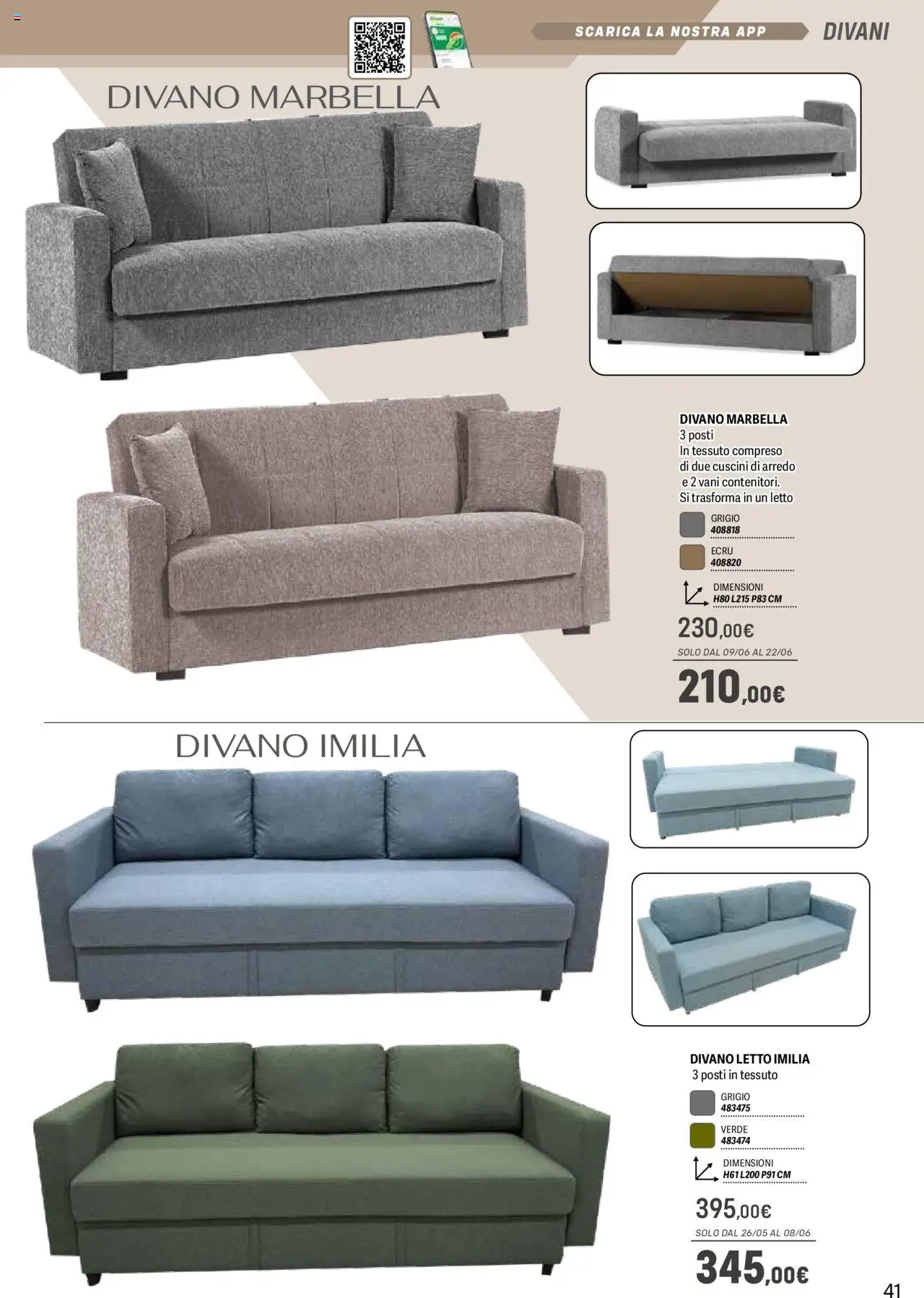 Volantino Orizzonte del 09.05.2025 | Pagina: 41 | Prodotti: Divano letto, Sofá, Letto, Divano