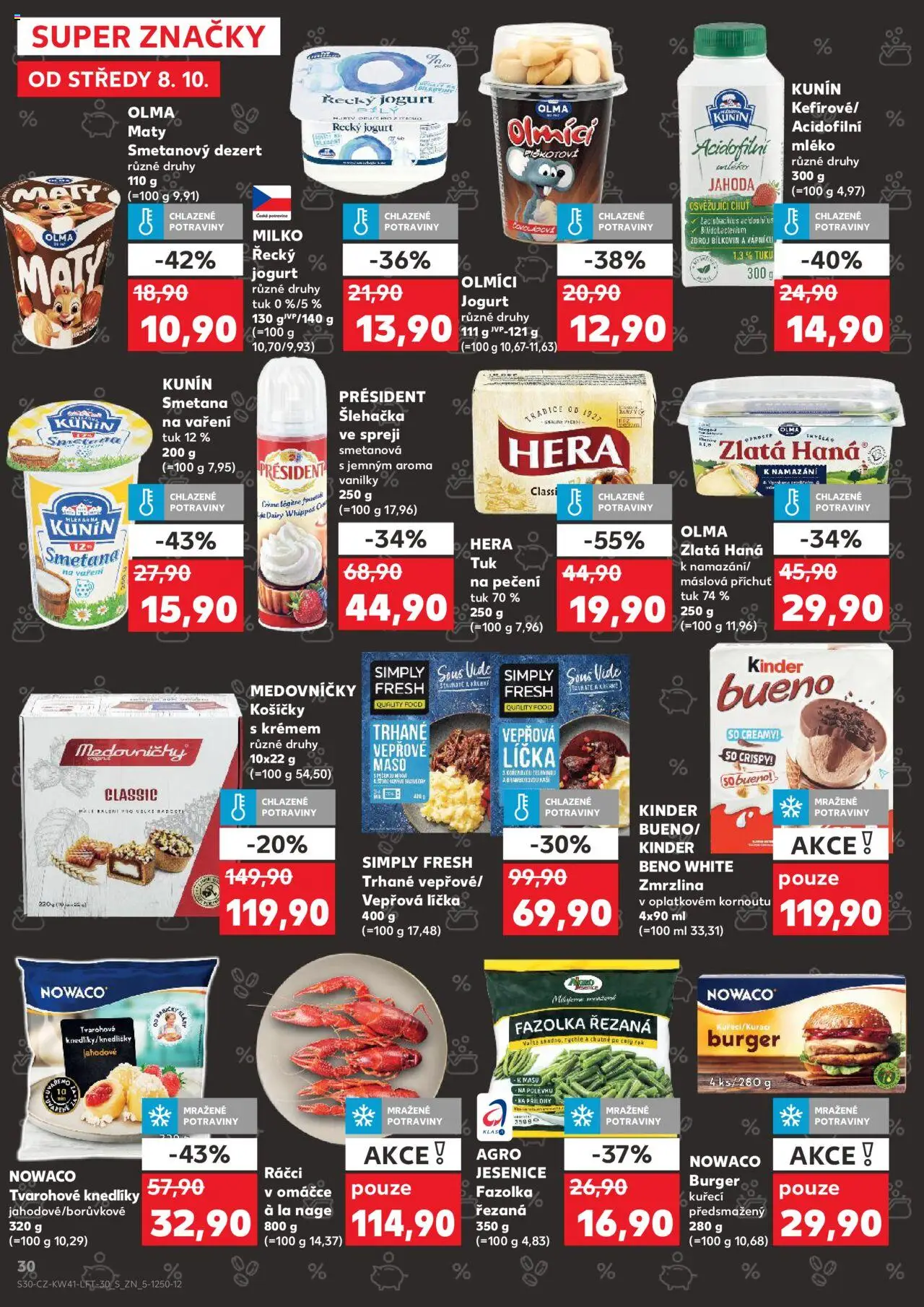 Kaufland leták - Praha 8 od 08.10.2025 | Strana: 30 | Produkty: Kefír, Šlehačka ve spreji, Zlatá Hana, Smetana na vaření