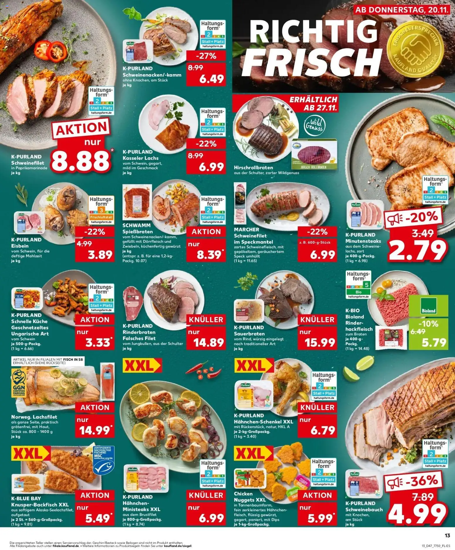 Kaufland prospekt Wiesbaden	 – gültig ab 20.11.2025 | Seite: 13 | Produkte: Rinderbraten, Hahnchen, Schweinebauch, Schweinefilet