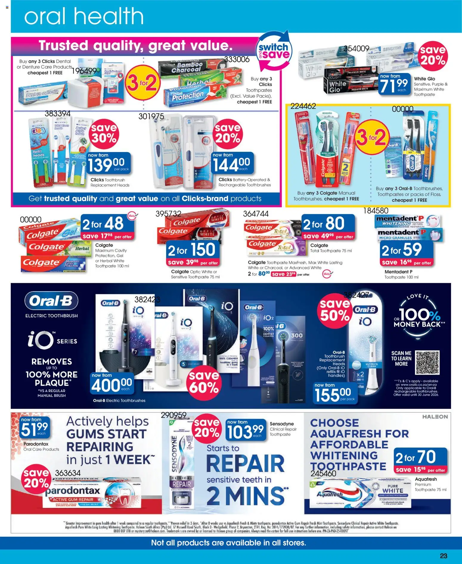 New Clicks catalogue – valid from 17.12.2025 | Page: 23 | Products: Adhesive, Switch, Brush, Toothbrush