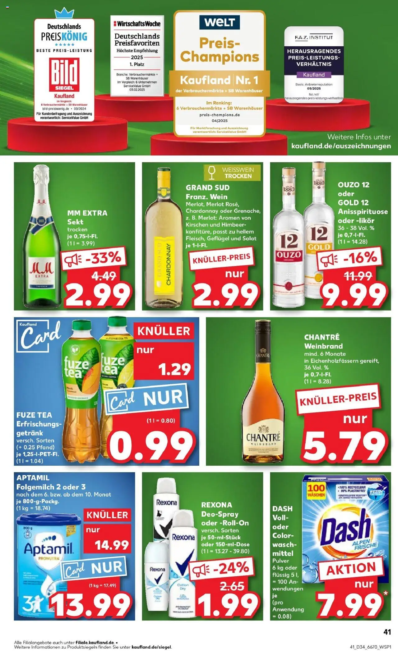 Kaufland prospekt Remscheid	 - gültig ab dem 21.08.2025 | Seite: 41 | Produkte: Fuze tea, Ouzo, Sekt, Wein