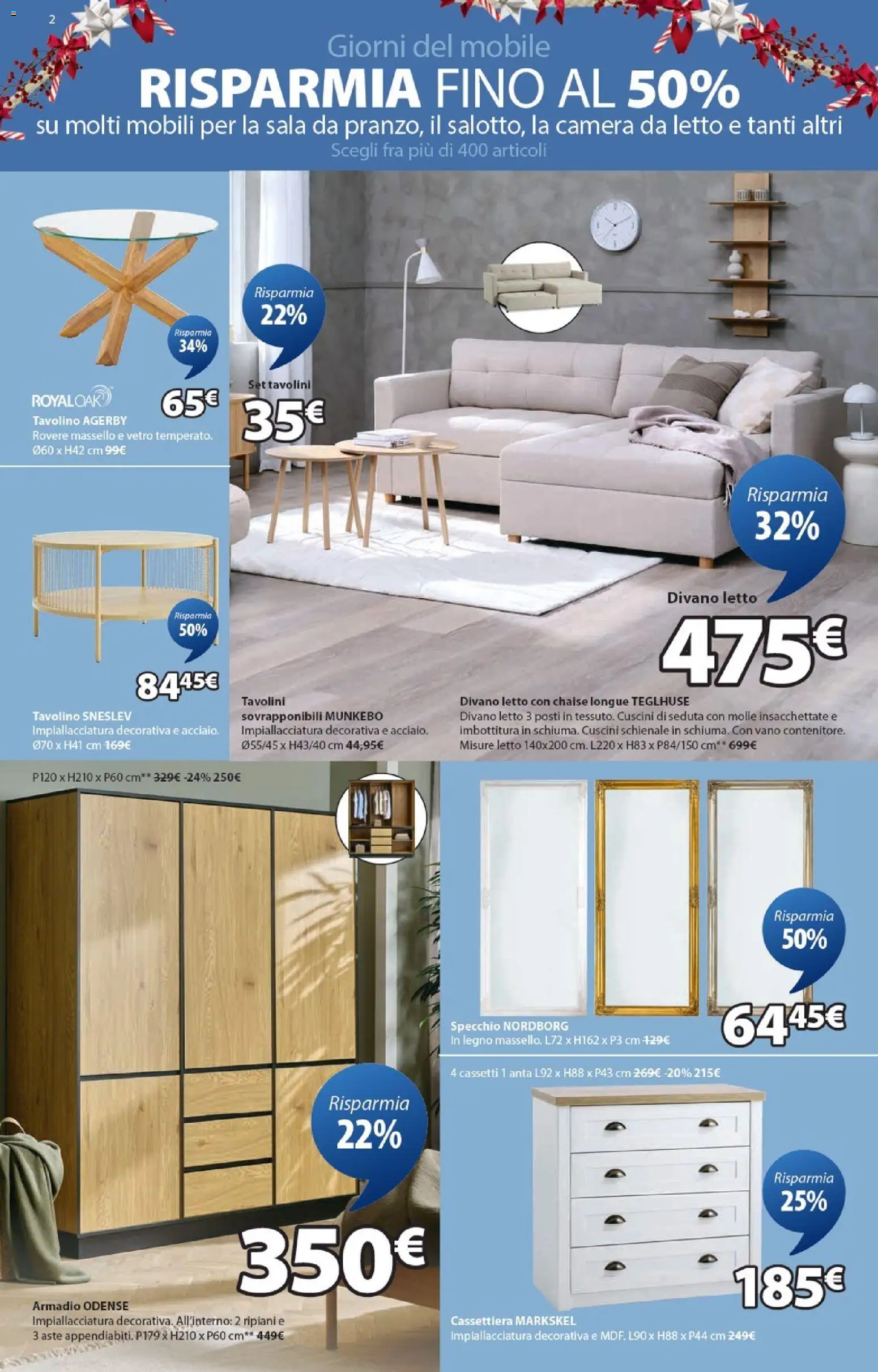 Volantino JYSK del 11.12.2025 | Pagina: 2 | Prodotti: Tavolino, Letto, Armadio, Divano