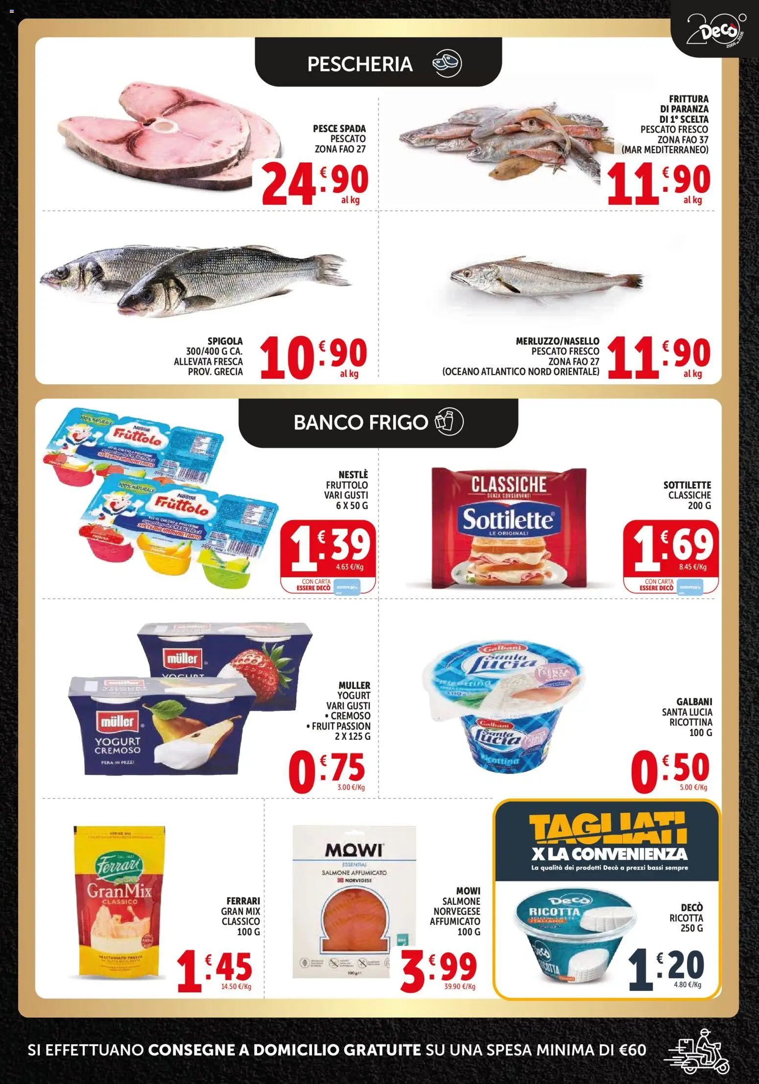 Volantino Decò del 21.04.2026 | Pagina: 3 | Prodotti: Salmone affumicato, Yogurt, Spigola, Pesce spada