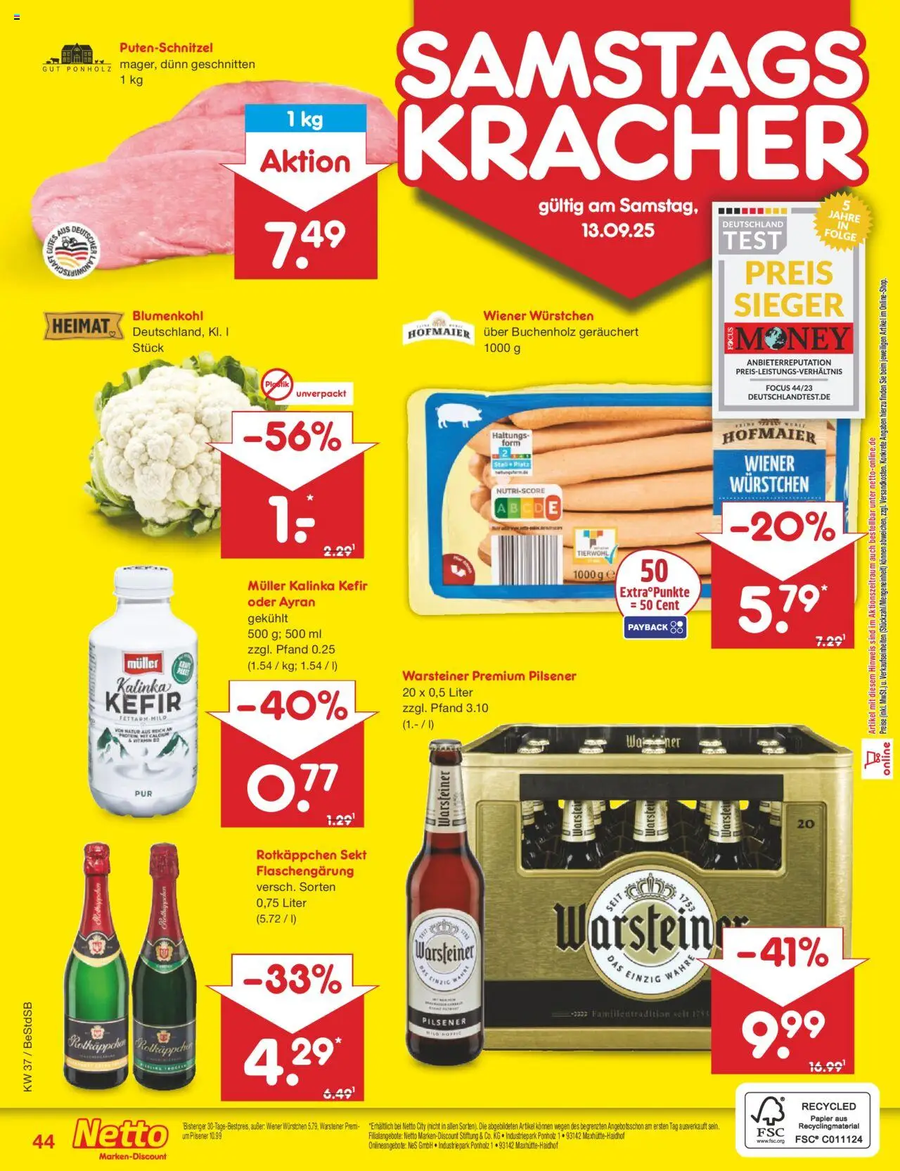 Netto Marken-Discount Prospekt 	 – gültig ab 08.09.2025 | Seite: 66 | Produkte: Rotkappchen sekt, Kefir, Wiener wurstchen, Blumenkohl