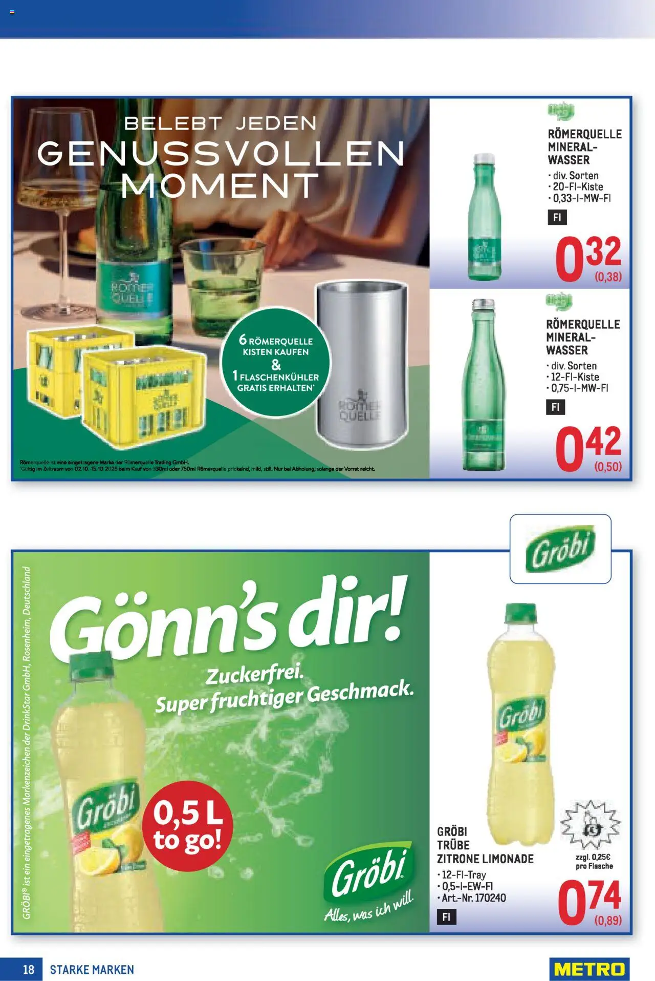 Metro  Starke Marken gültig ab 02.10.2025 | Seite: 18 | Produkte: Wasser, Zitrone