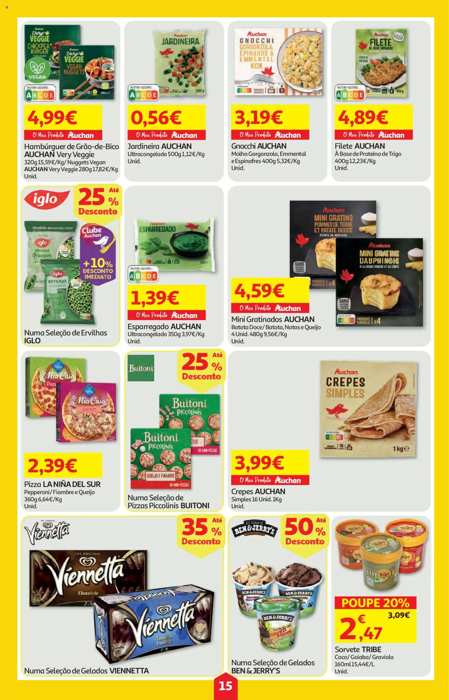 Auchan folheto │ válido de 12.02.2026 | Página: 15 | Produtos: Hambúrguer, Creme fraiche, Pizza, Creme