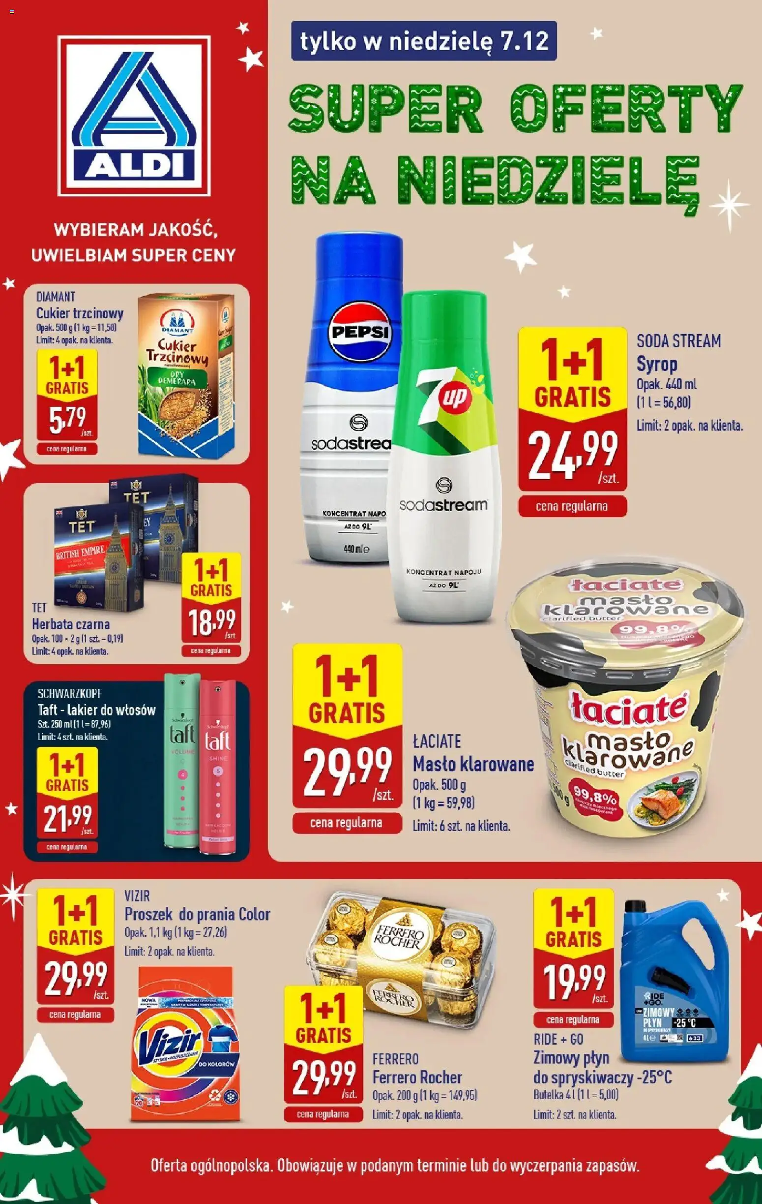 Aldi Gazetka - Super oferty na niedzielę od 07.12.2025 | Strona: 1 | Produkty: Herbata, Proszek do prania, Ferrero rocher, Cukier