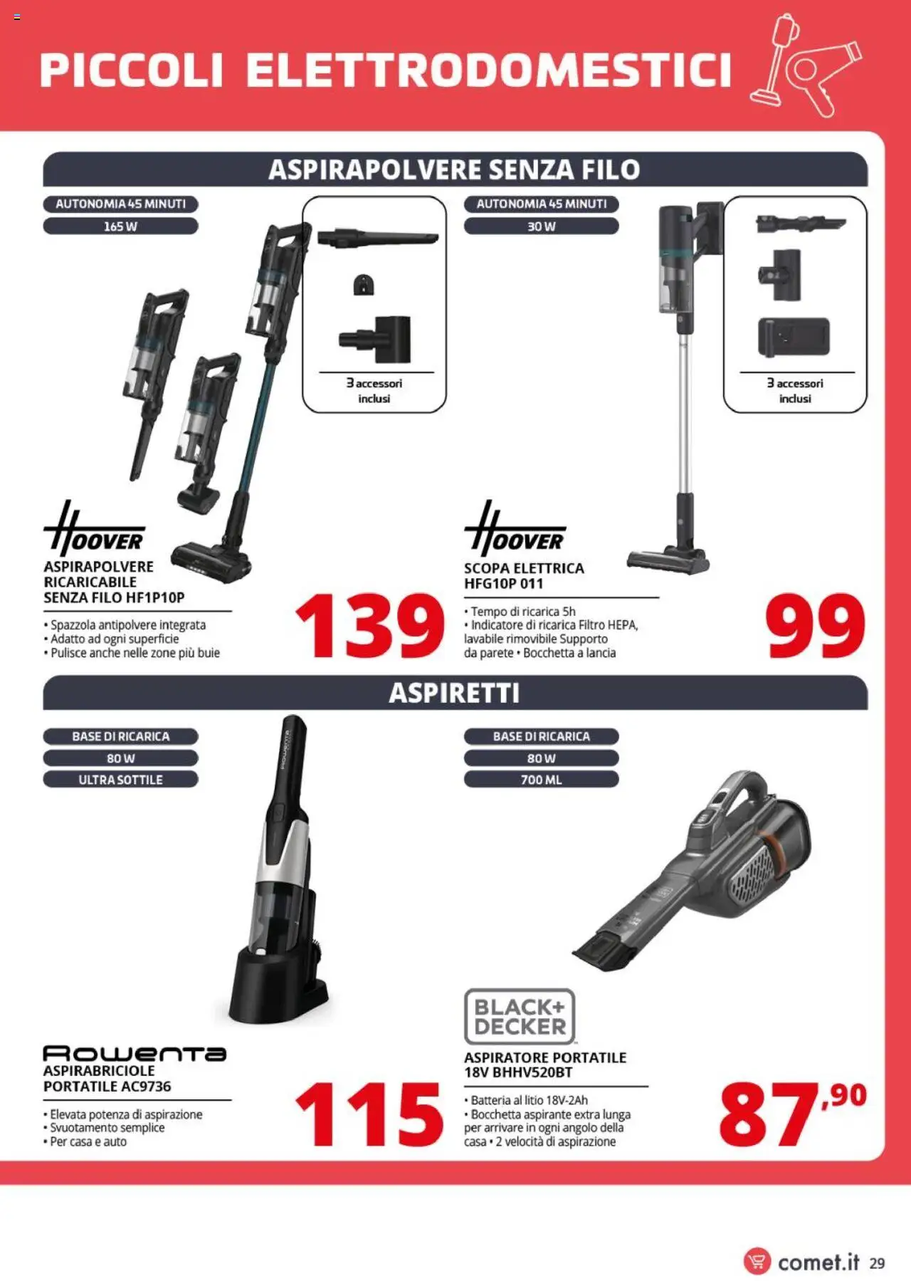 Volantino Comet del 01.10.2025 | Pagina: 29 | Prodotti: Scopa elettrica, Scopa, Aspirapolvere, Batteria