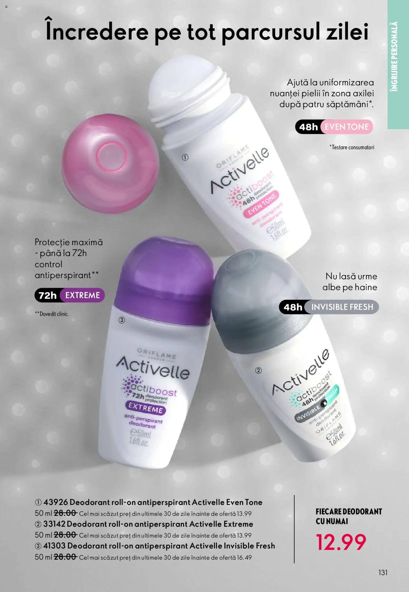 Noul catalog Oriflame – valabil de la 25.03.2026 | Pagină: 131 | Produse: Deodorant, Antiperspirant, Haine