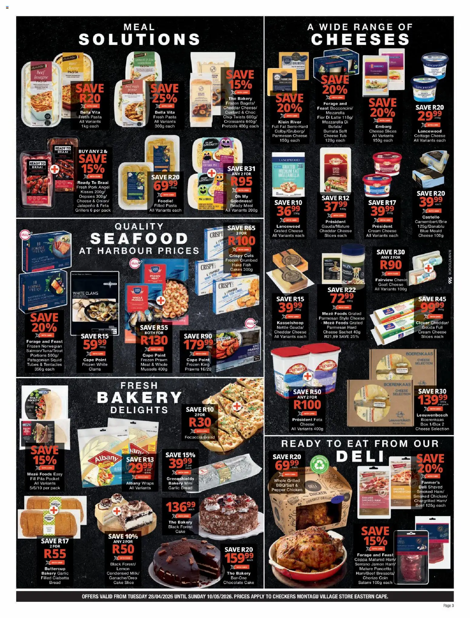 New Checkers catalogue – valid from 28.04.2026 | Page: 3 | Products: Custard, Bread, Chocolate, Beef