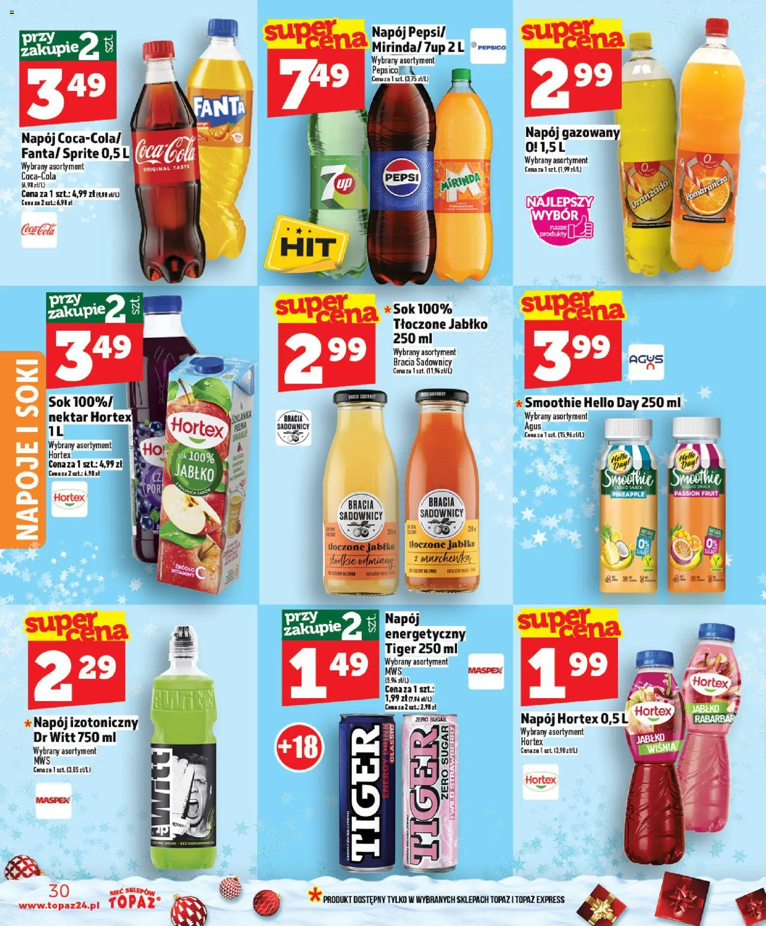 Topaz Gazetka - Ceny małe na stałe od 04.12.2025 | Strona: 30 | Produkty: Smoothie, Coca cola, Sok, Marchewka