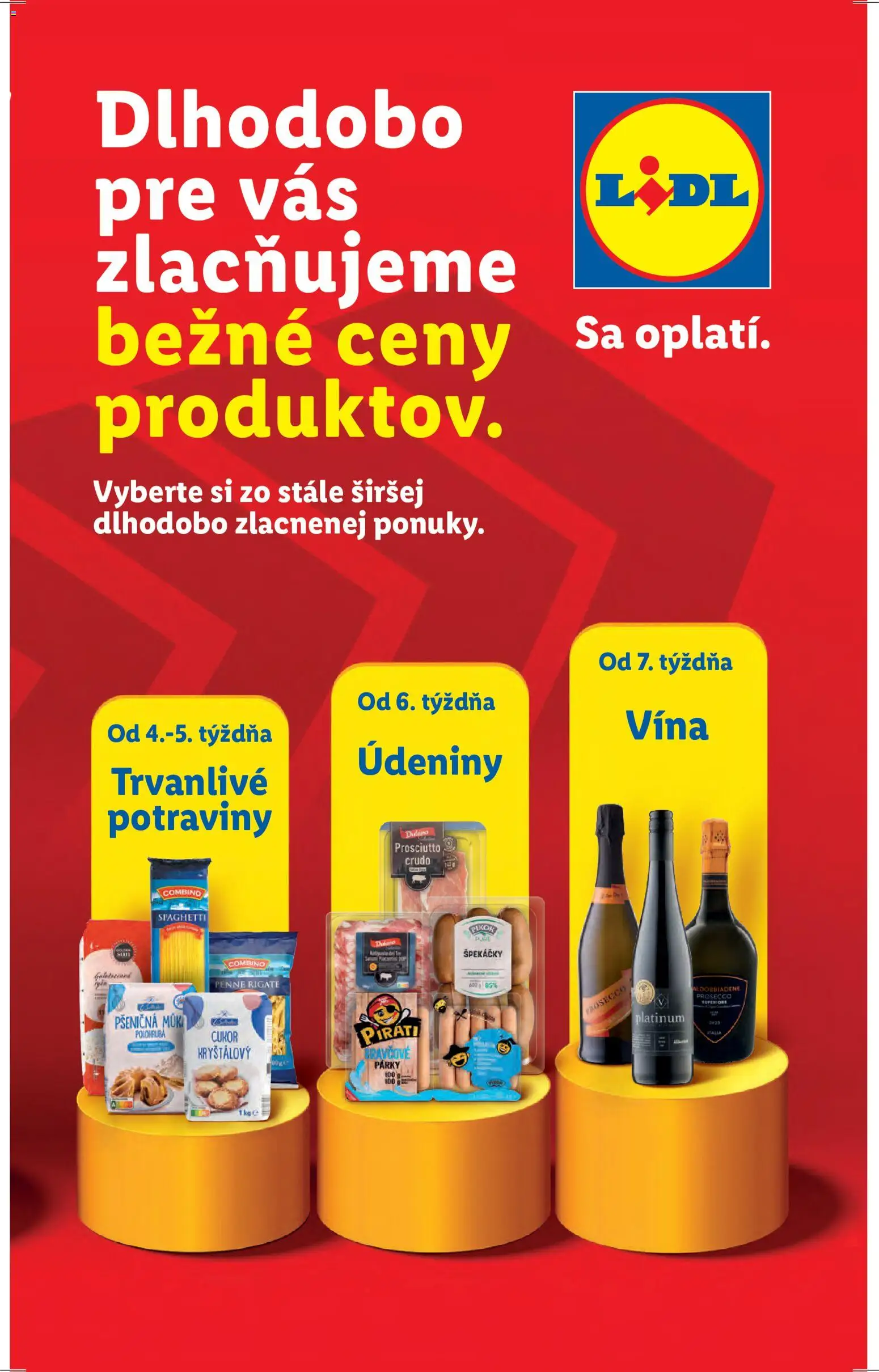 Nové Lidl akcie – leták je platný od 13.04.2026 | Strana: 3 | Produkty: Penne, Prosecco, Cukor, Párky