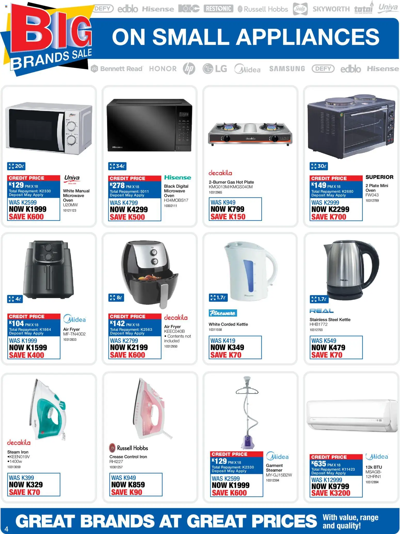 New OK Furniture catalogue – valid from 13.04.2026 | Page: 4 | Products: Microwave oven, Iron, Microwave, Air fryer