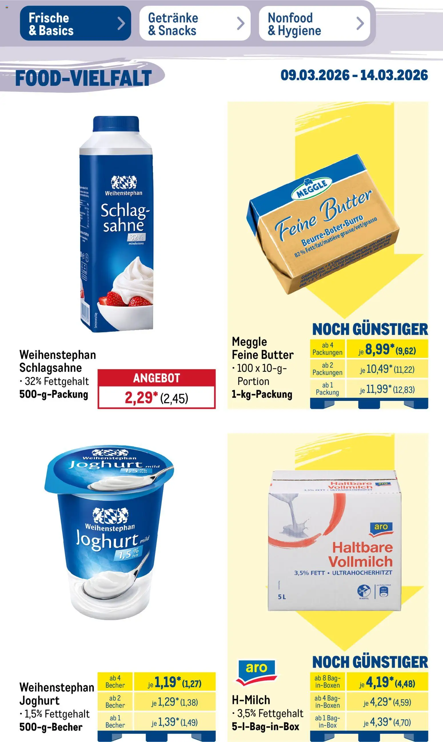Metro Prospekt 	 – gültig ab 09.03.2026 | Seite: 19 | Produkte: Schlagsahne, Butter, Joghurt, Sahne