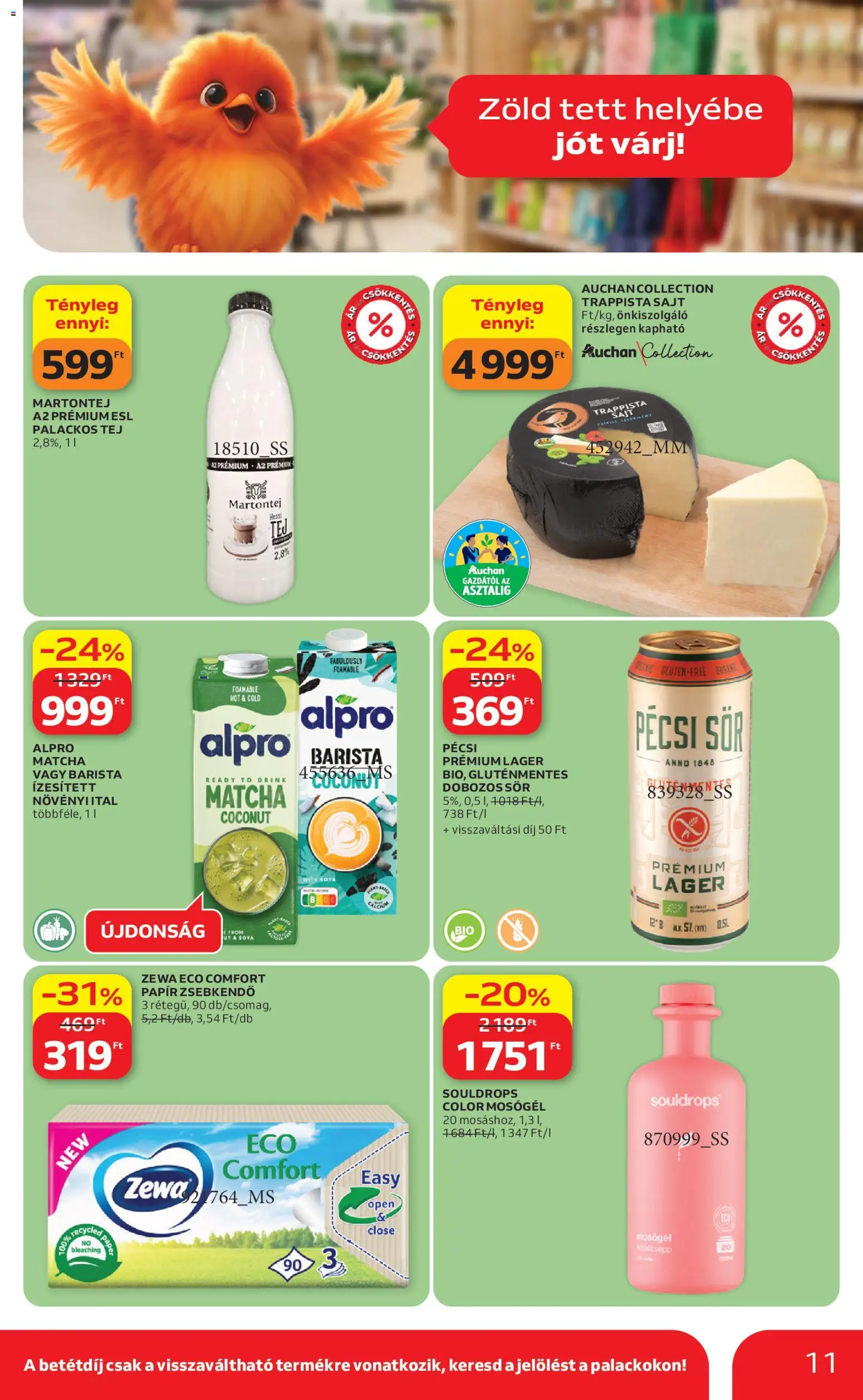 Auchan akciós ujság - amely érvényes a következő dátumtól: 23.04.2026 | Oldal: 11 | Termékek: Sajt, Sör, Gluténmentes, Trappista sajt