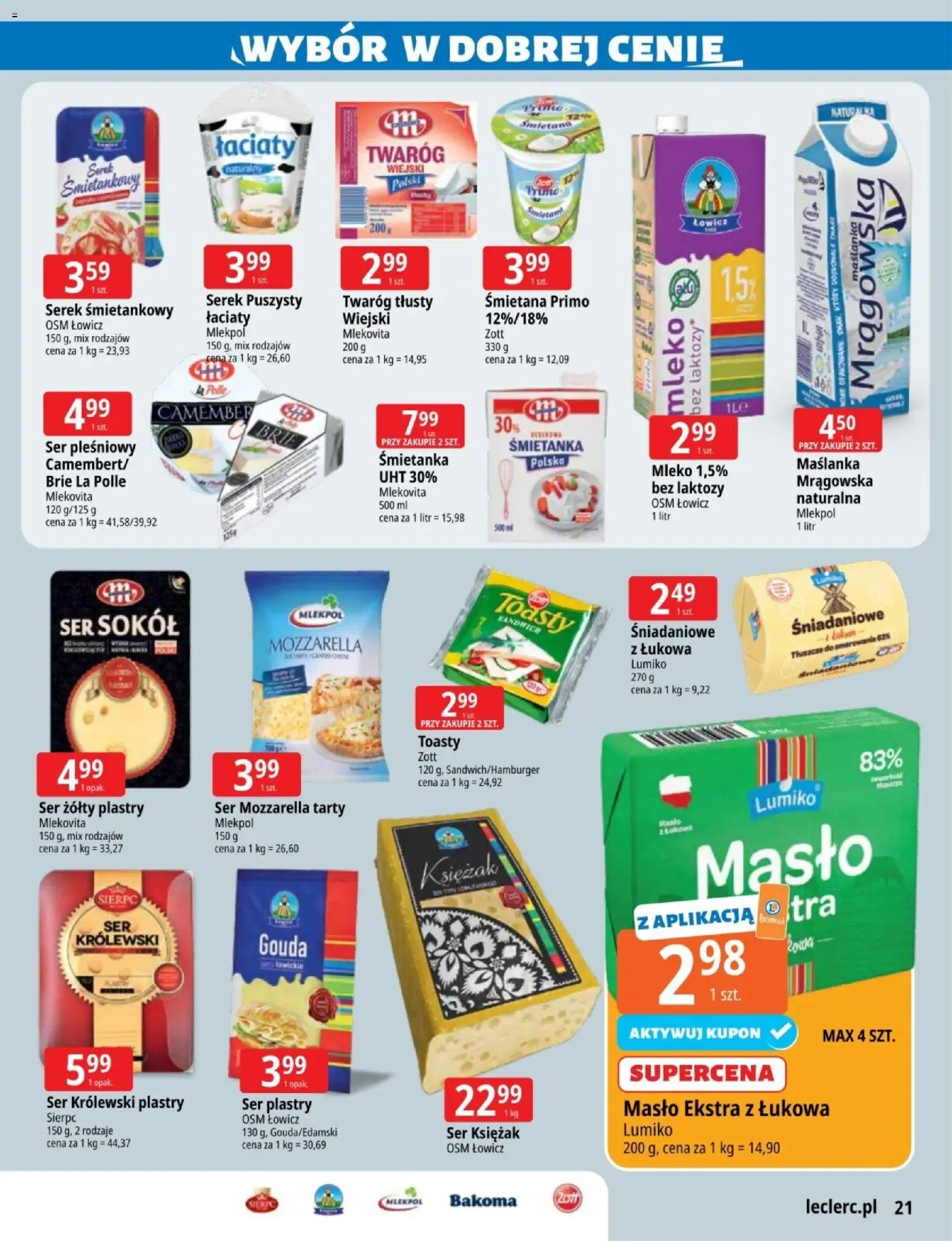 E.Leclerc gazetka - Zielona Góra od 03.03.2026 | Strona: 21 | Produkty: Bez laktozy, Serek, Mozzarella, Twaróg