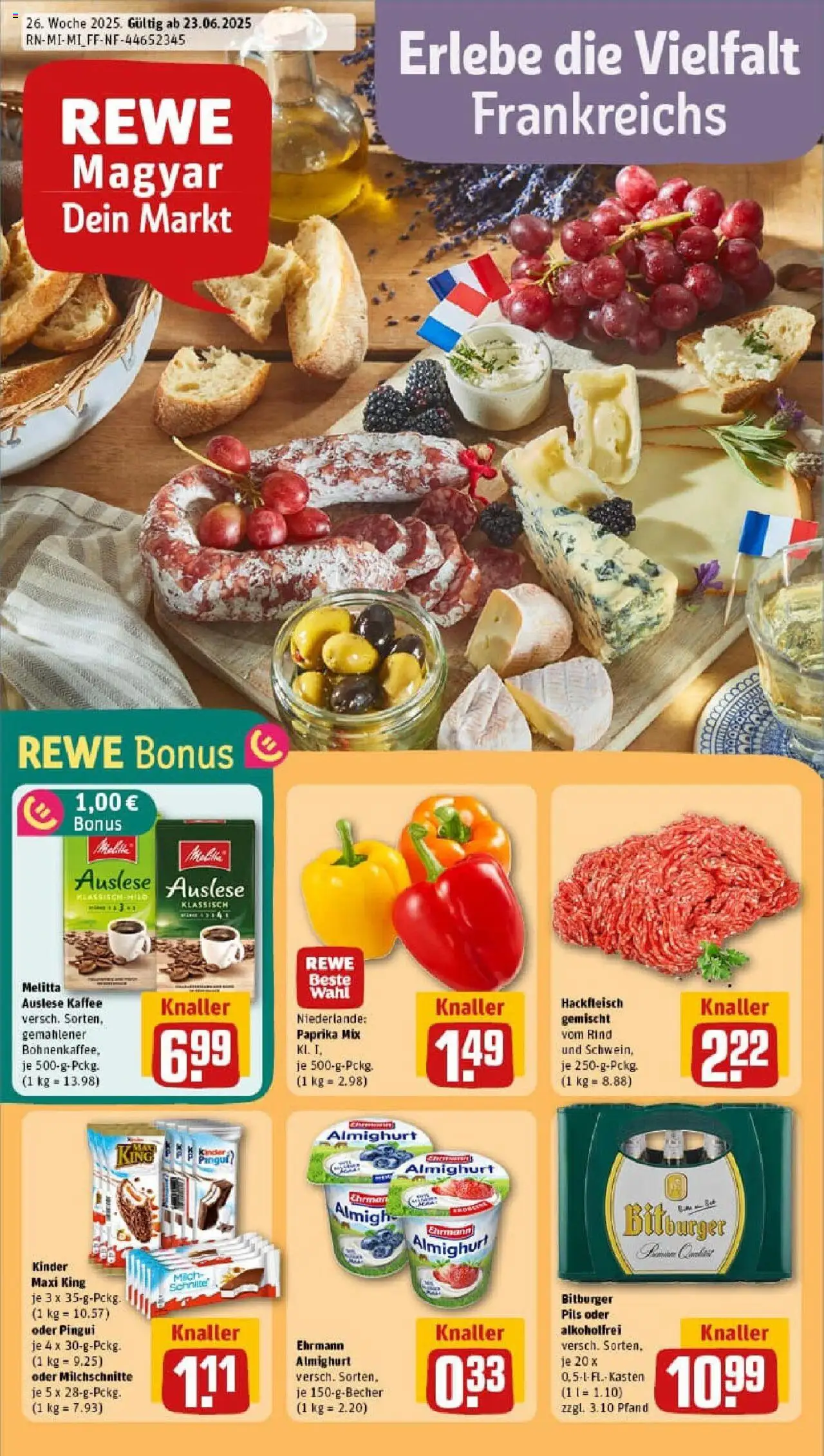 Rewe prospekt Frankfurt / Nied	 - gültig ab dem 22.06.2025 | Seite: 1 | Produkte: Bitburger, Ehrmann almighurt, Pils, Hackfleisch