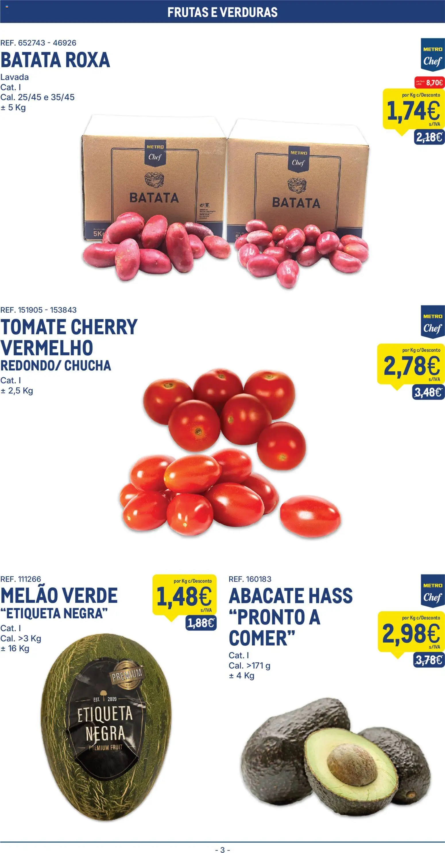 Makro folheto │ válido de 23.12.2025 | Página: 3 | Produtos: Batata, Abacate, Tomate, Melão