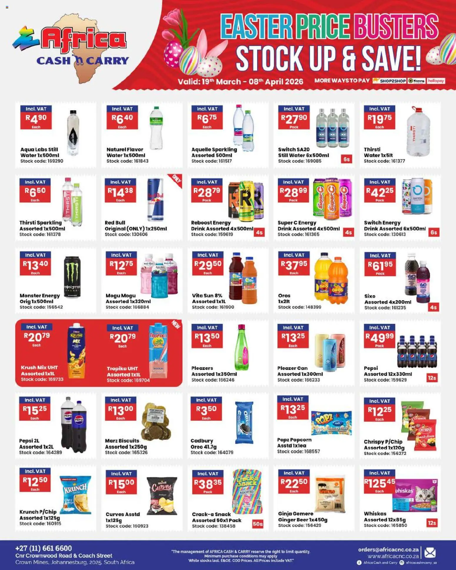 New Africa Cash & Carry catalogue – valid from 19.03.2026 | Page: 18 | Products: Biscuits, Beer, Popcorn, Water