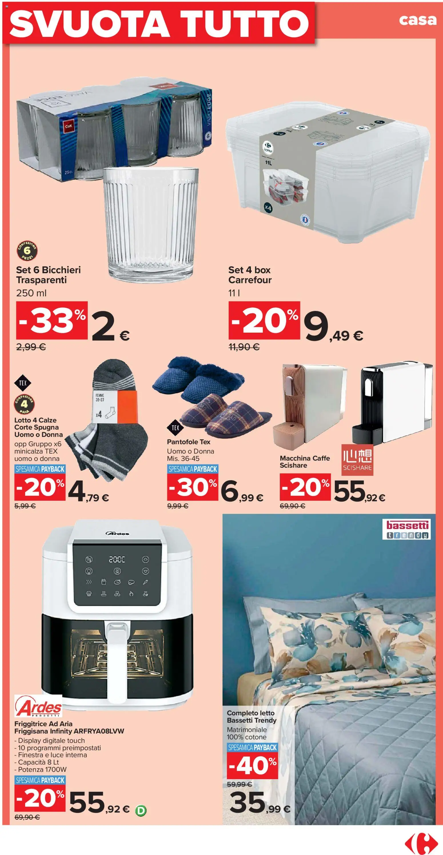 Volantino Carrefour del 04.11.2025 | Pagina: 19 | Prodotti: Friggitrice ad aria, Caffè, Pantofole, Letto