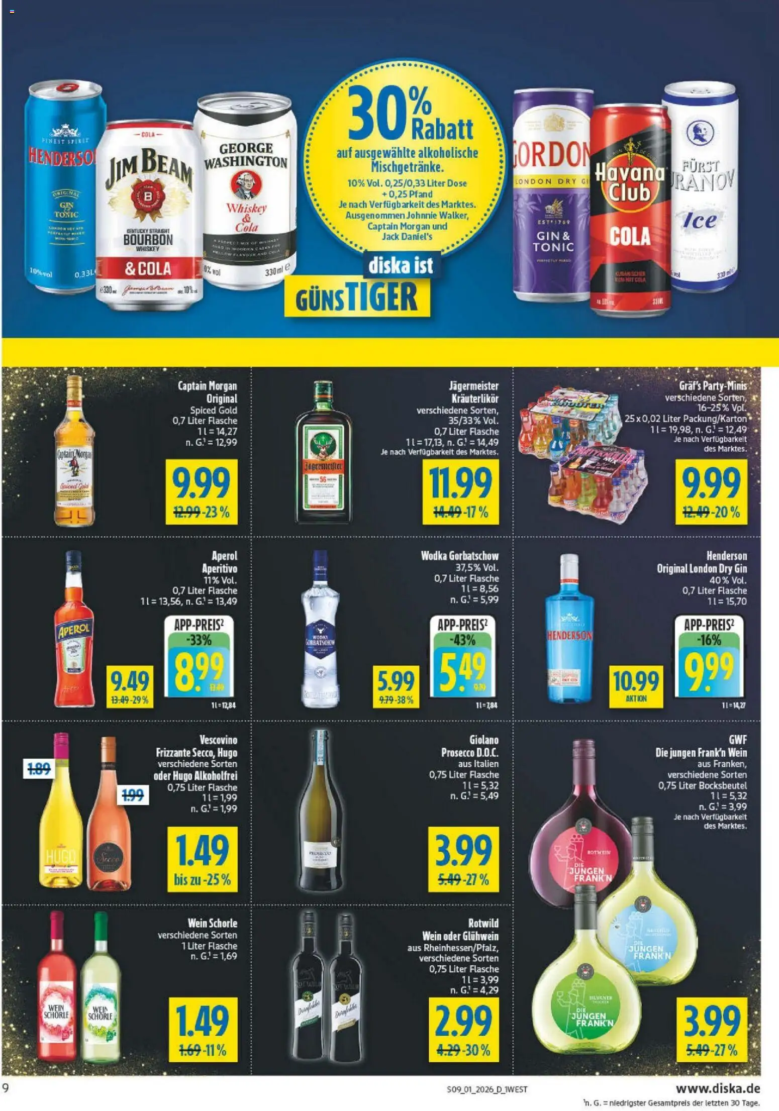 Diska - Diska Angebote Bayern KW01 – gültig ab 29.12.2025 | Seite: 9 | Produkte: Prosecco, Captain morgan, Wein, Hugo