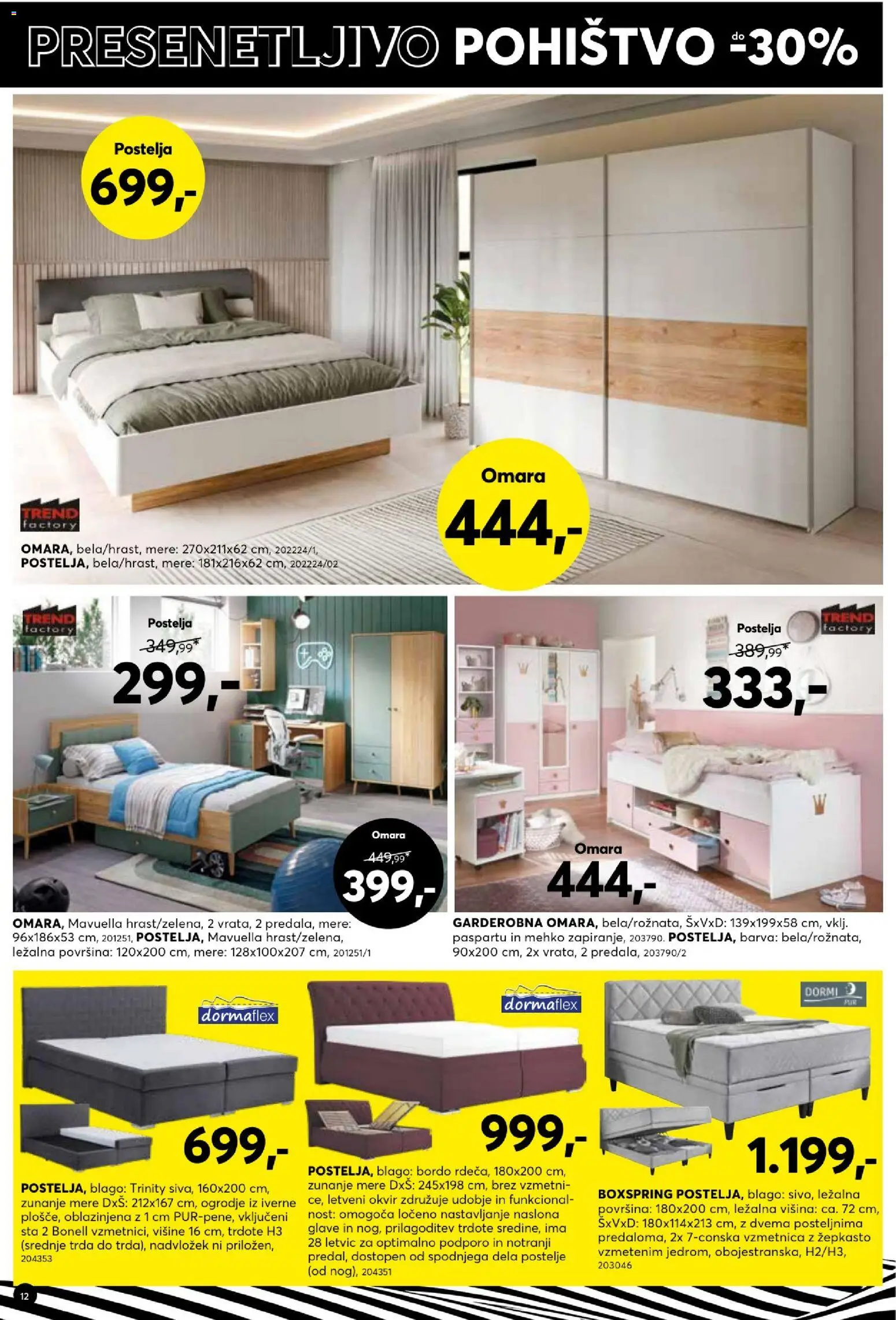 Novi Dipo katalog ponudbe – veljaven od 08.04.2026 | Stran: 12 | Izdelki: Nadvložek, Postelja, Omara, Barva