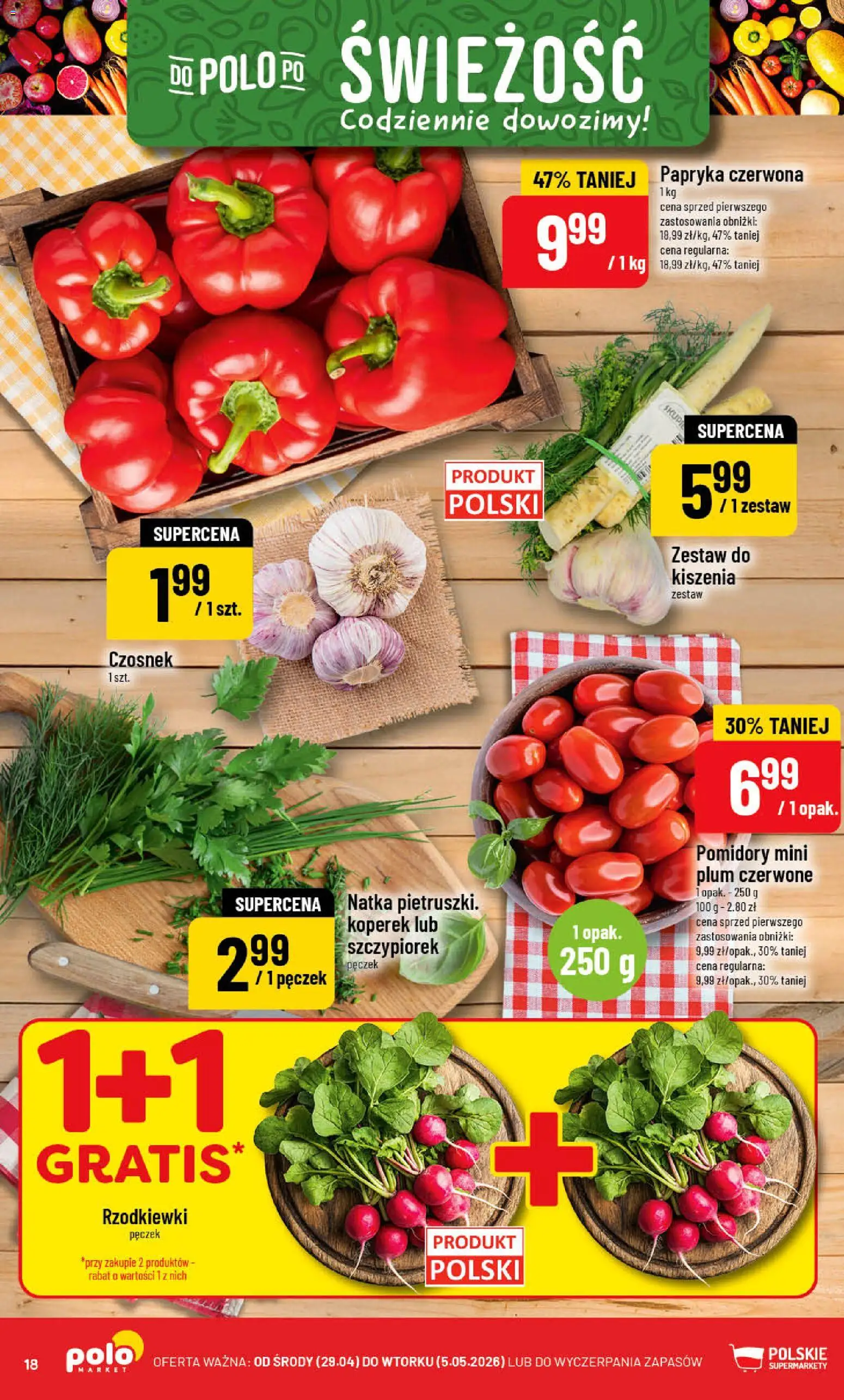 POLOmarket gazetka od 29.04.2026 | Strona: 18 | Produkty: Czosnek, Koperek, Papryka, Pomidory
