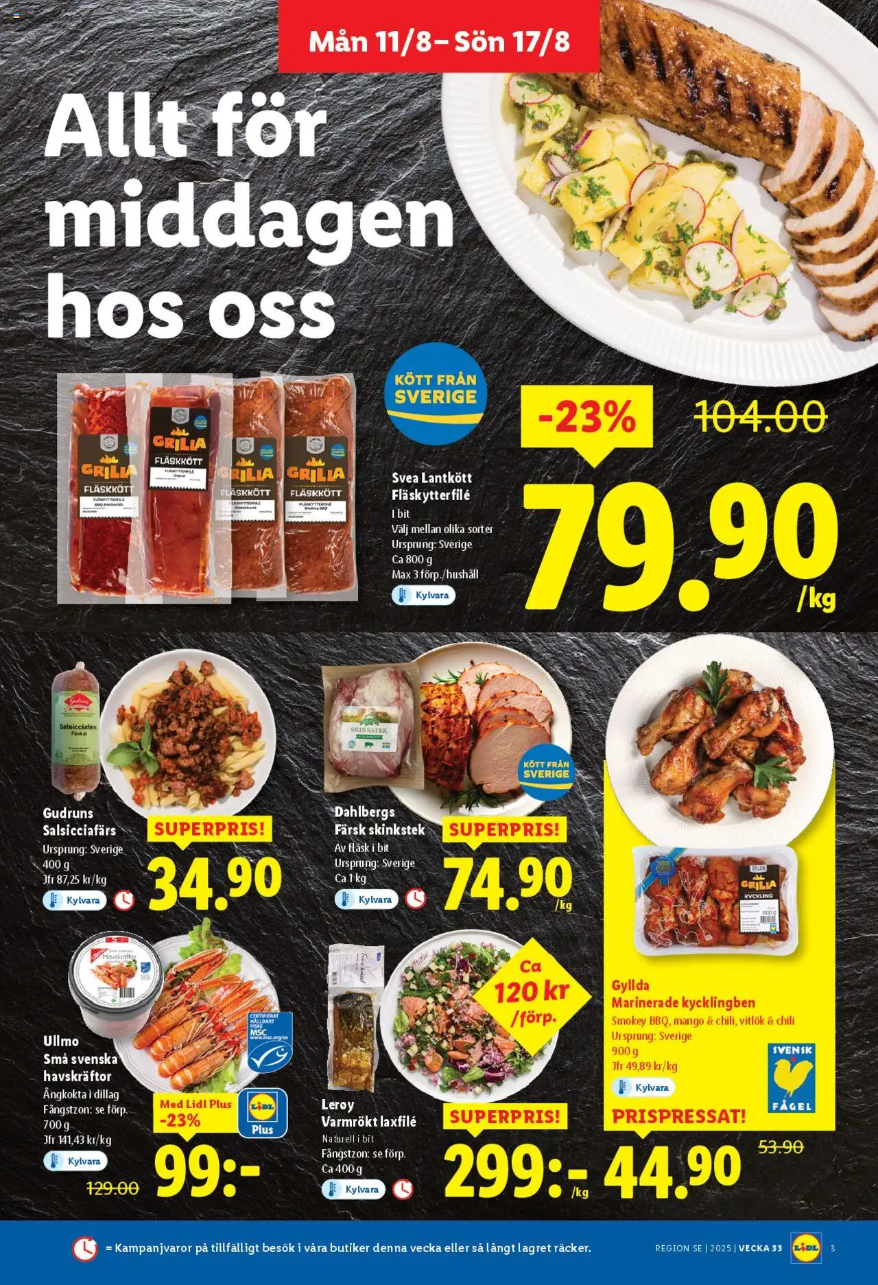 Lidl reklamblad aktuell från 11.08.2025 | Sida: 3 | Produkter: Fläskytterfilé, Vitlök, Fläsk, Mango