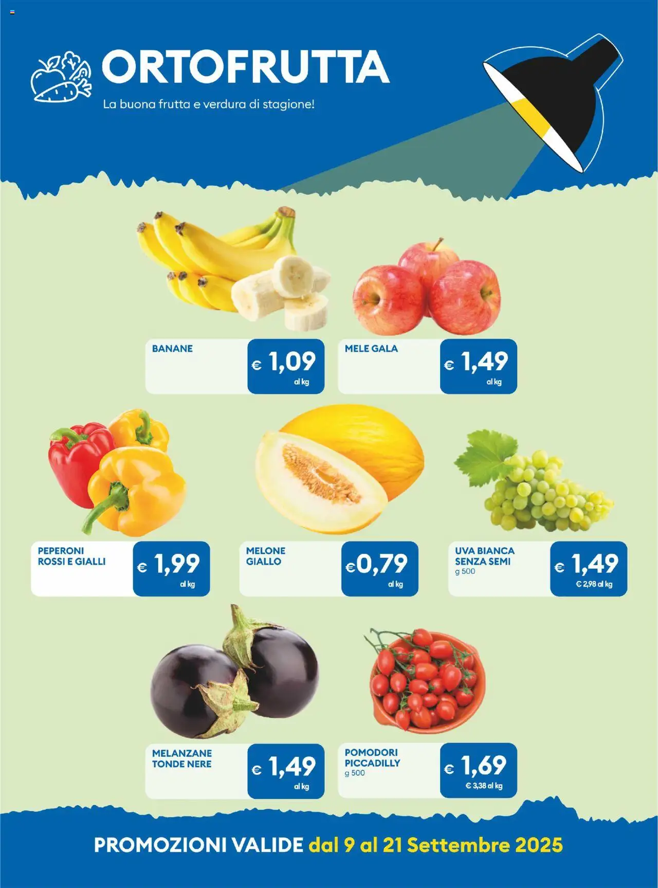 Volantino MD Discount del 09.09.2025 | Pagina: 5 | Prodotti: Mele, Banane, Frutta, Melanzane