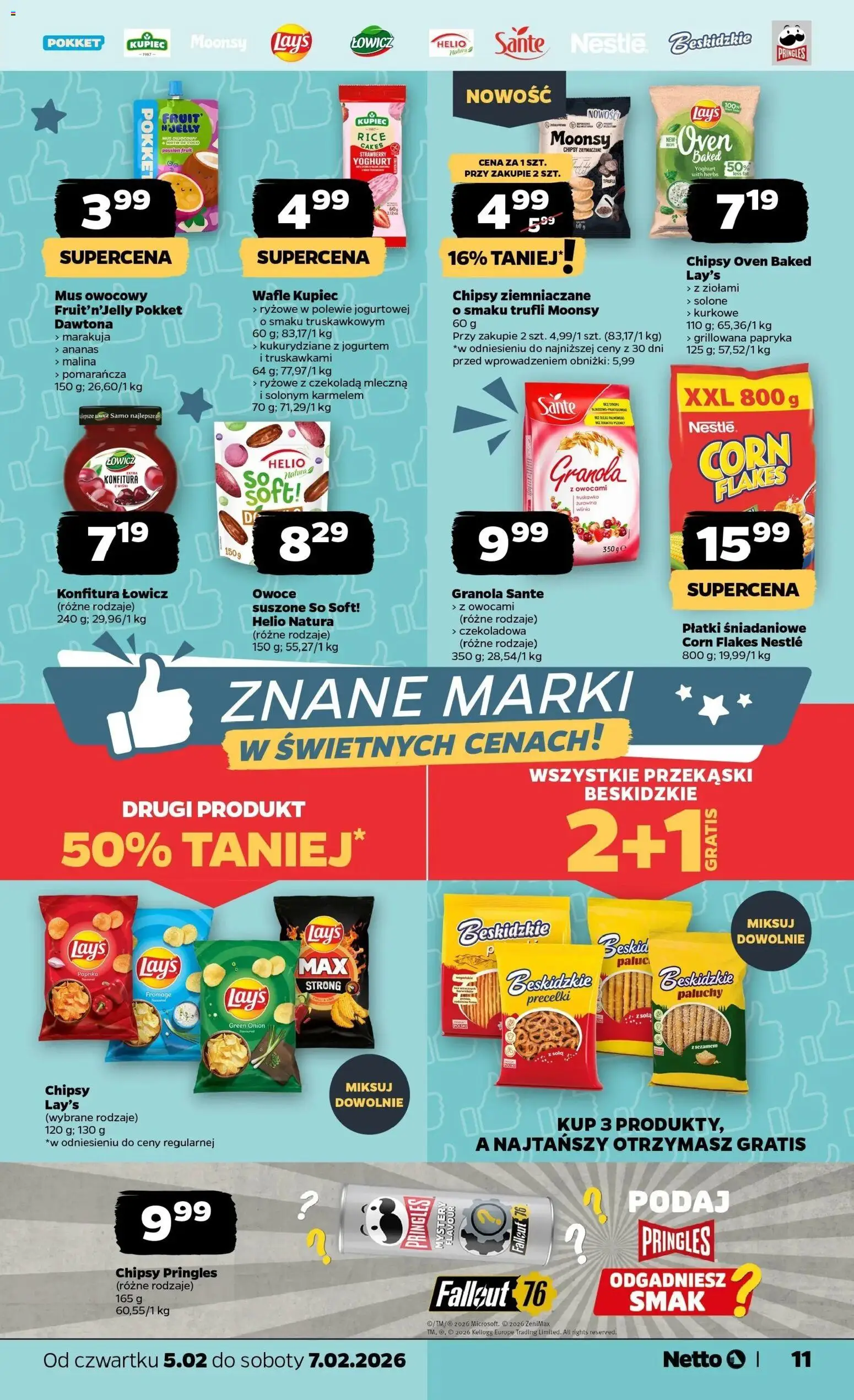 Netto gazetka - Spożywcza od 05.02.2026 | Strona: 11 | Produkty: Czekoladowa, Granola, Płatki śniadaniowe, Pringles