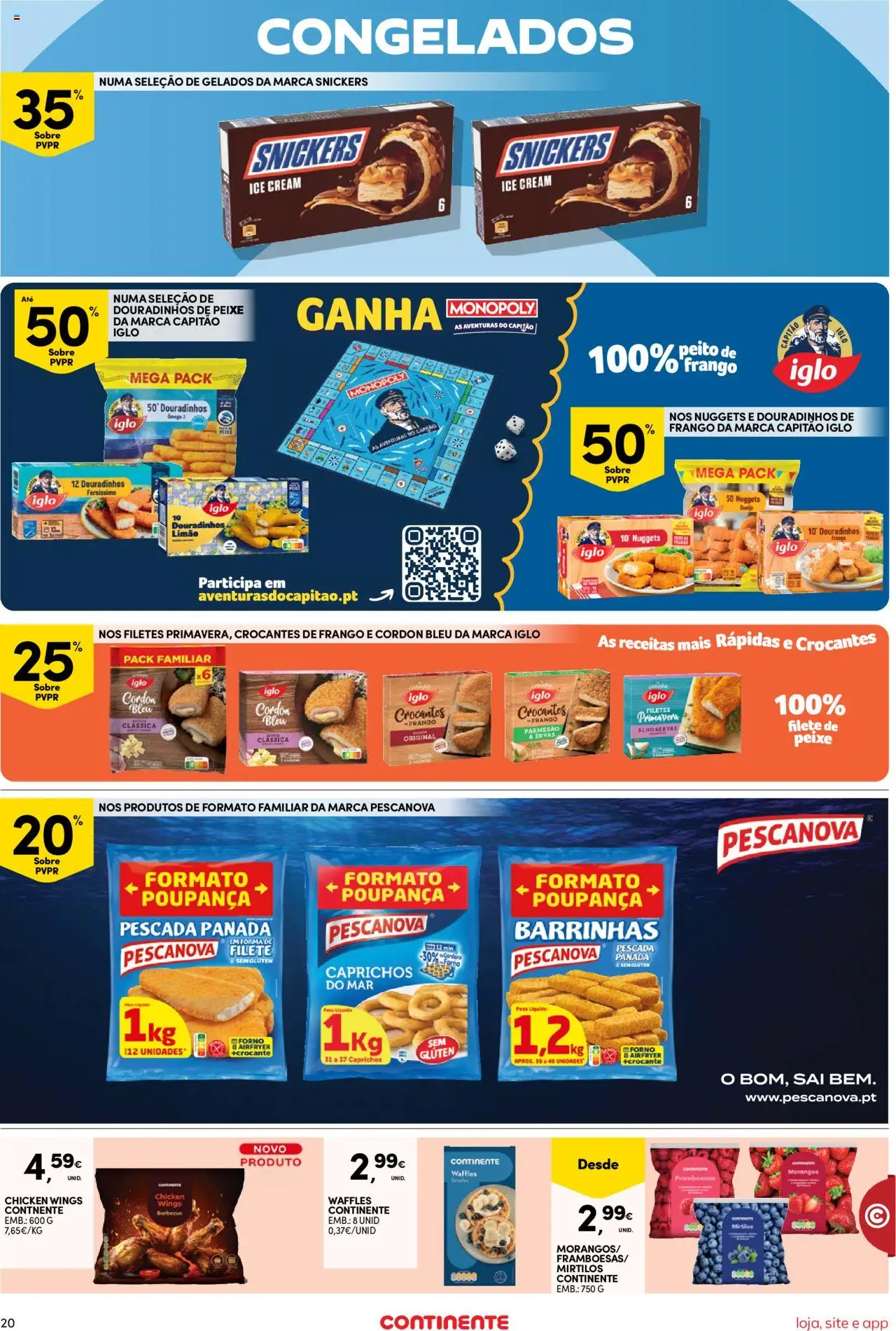 Continente Semanal Continente Bom Dia │ válido de 07.10.2025 | Página: 20 | Produtos: Frango, Pescada, Morangos, Nuggets