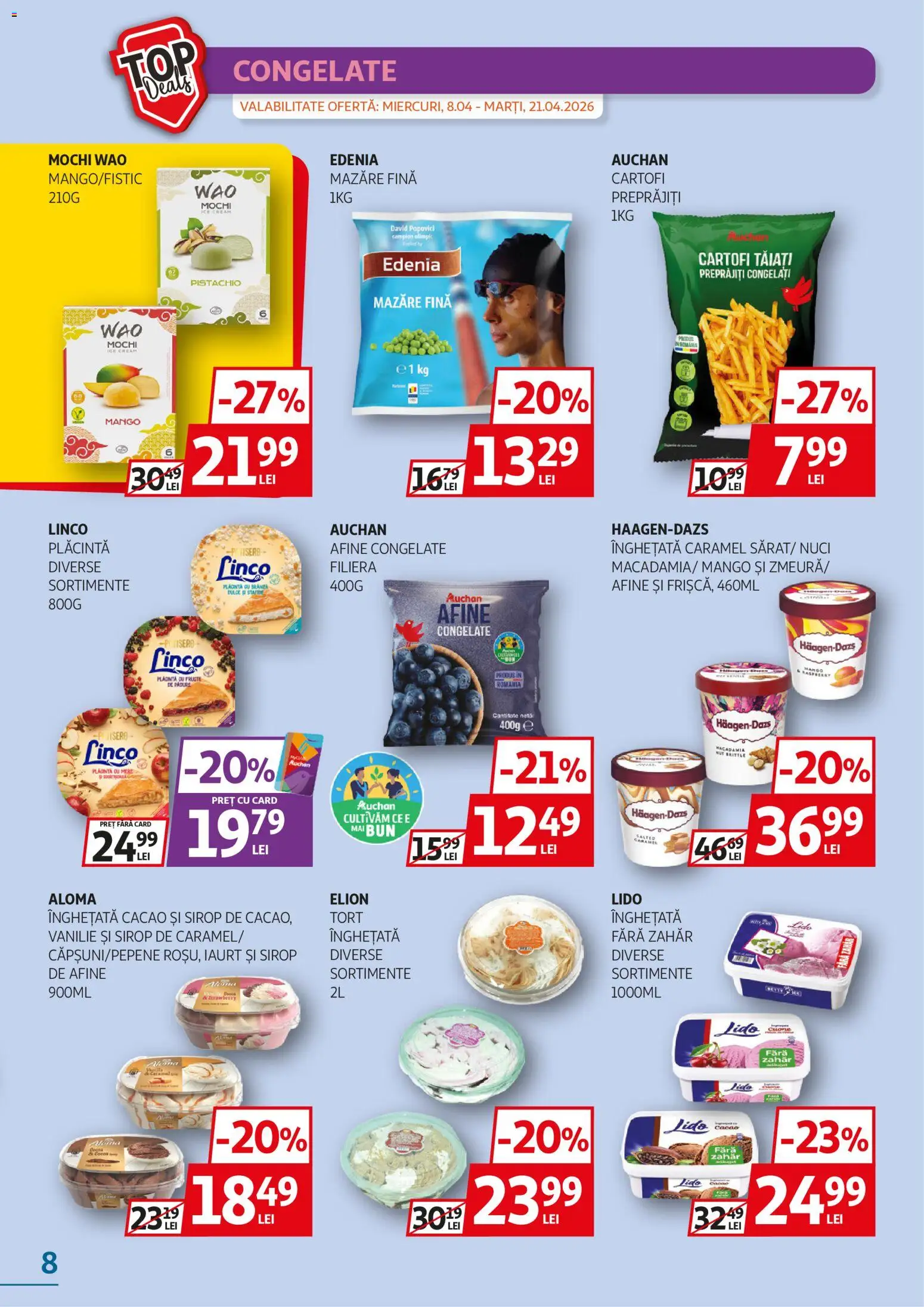 Noul catalog Auchan – valabil de la 08.04.2026 | Pagină: 8 | Produse: Mazăre, Sirop, Cacao, Nuci