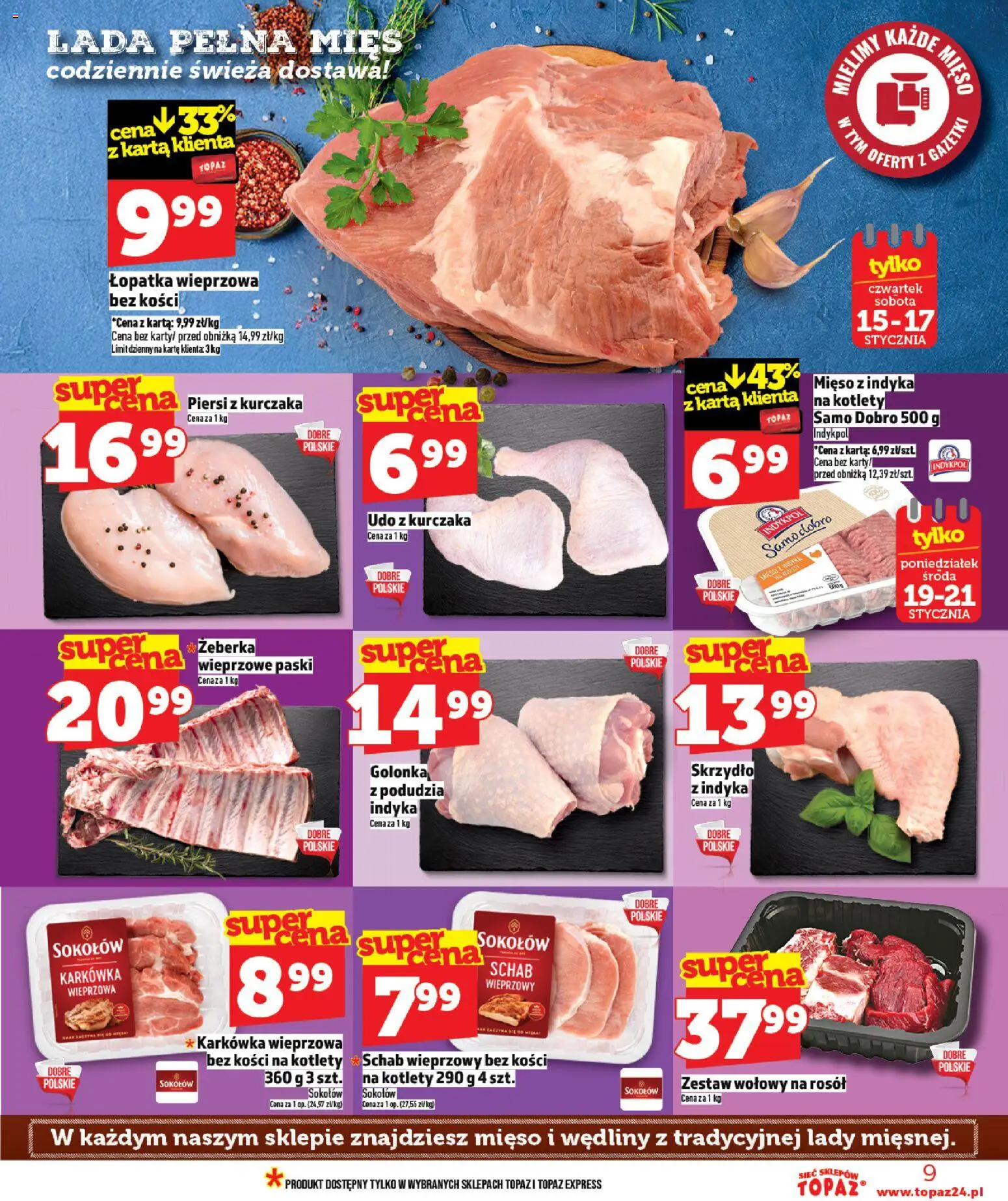 Topaz Gazetka od 15.01.2026 | Strona: 9 | Produkty: Karta, Karkówka wieprzowa, Mięso, Kotlety