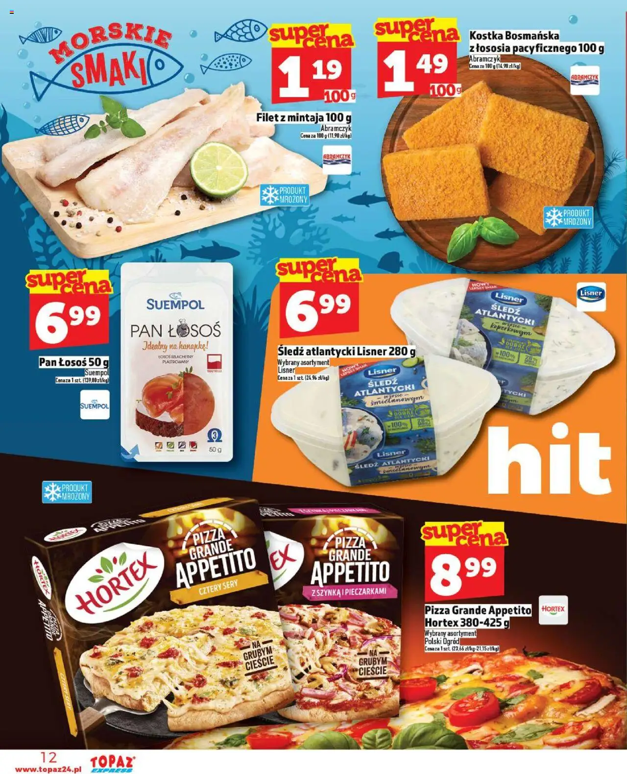 Topaz Gazetka - Express od 11.09.2025 | Strona: 12 | Produkty: Śledź, Szynka, Łosoś, Sery