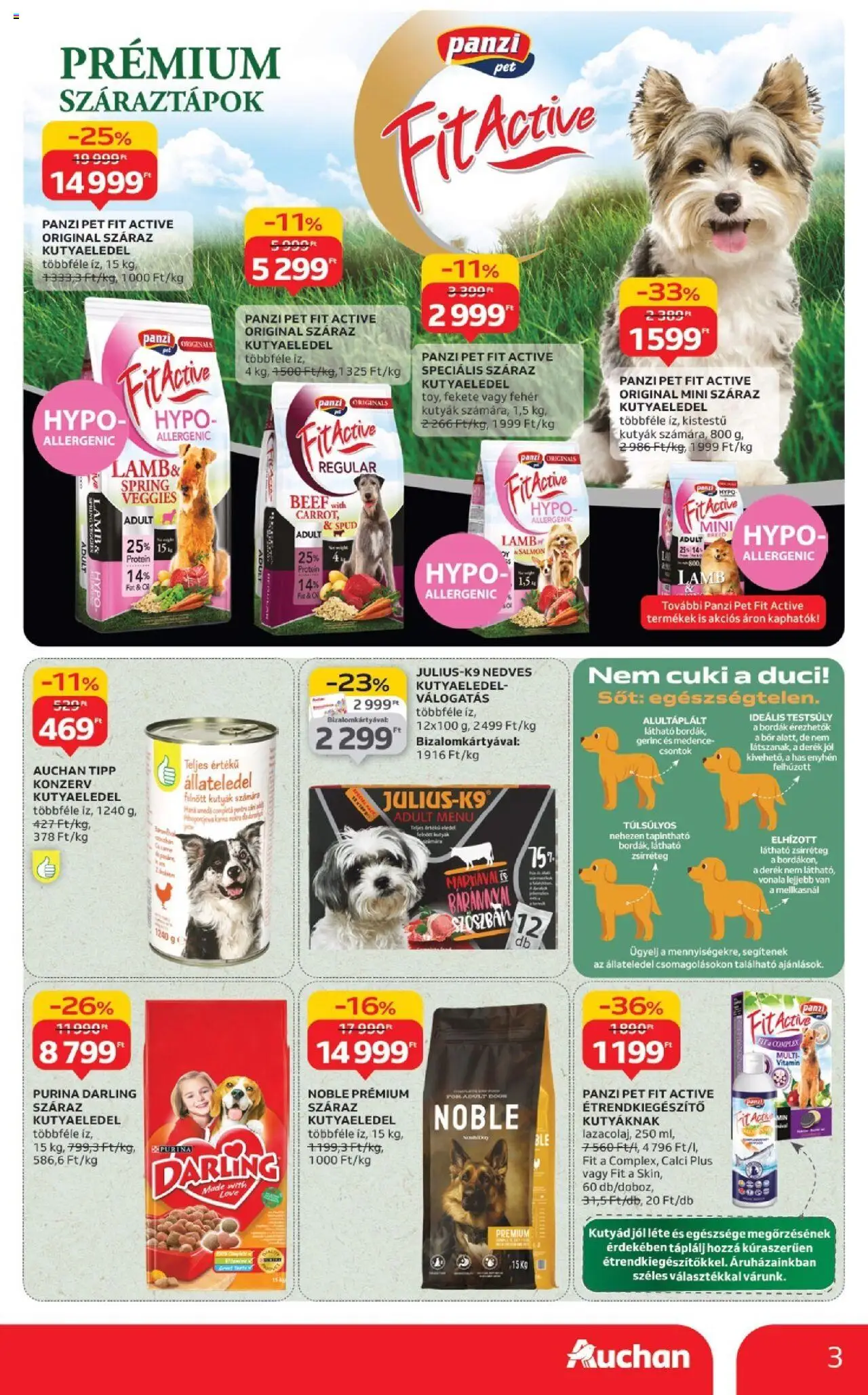 Auchan akciós ujság - amely érvényes a következő dátumtól: 25.09.2025 | Oldal: 3 | Termékek: Kutyaeledel, Protein, Medence, Bor
