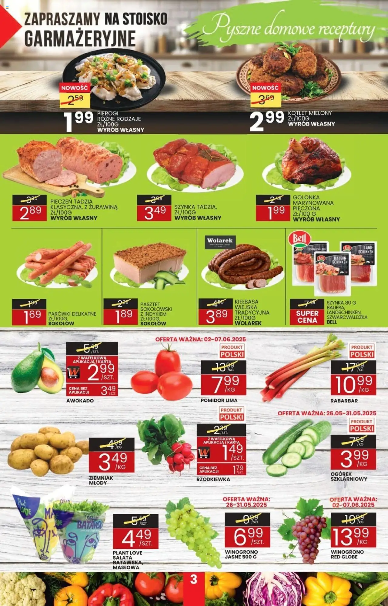 Wafelek Gazetka od 26.05.2025 | Strona: 3 | Produkty: Szynka, Żurawina, Ogórek szklarniowy, Awokado