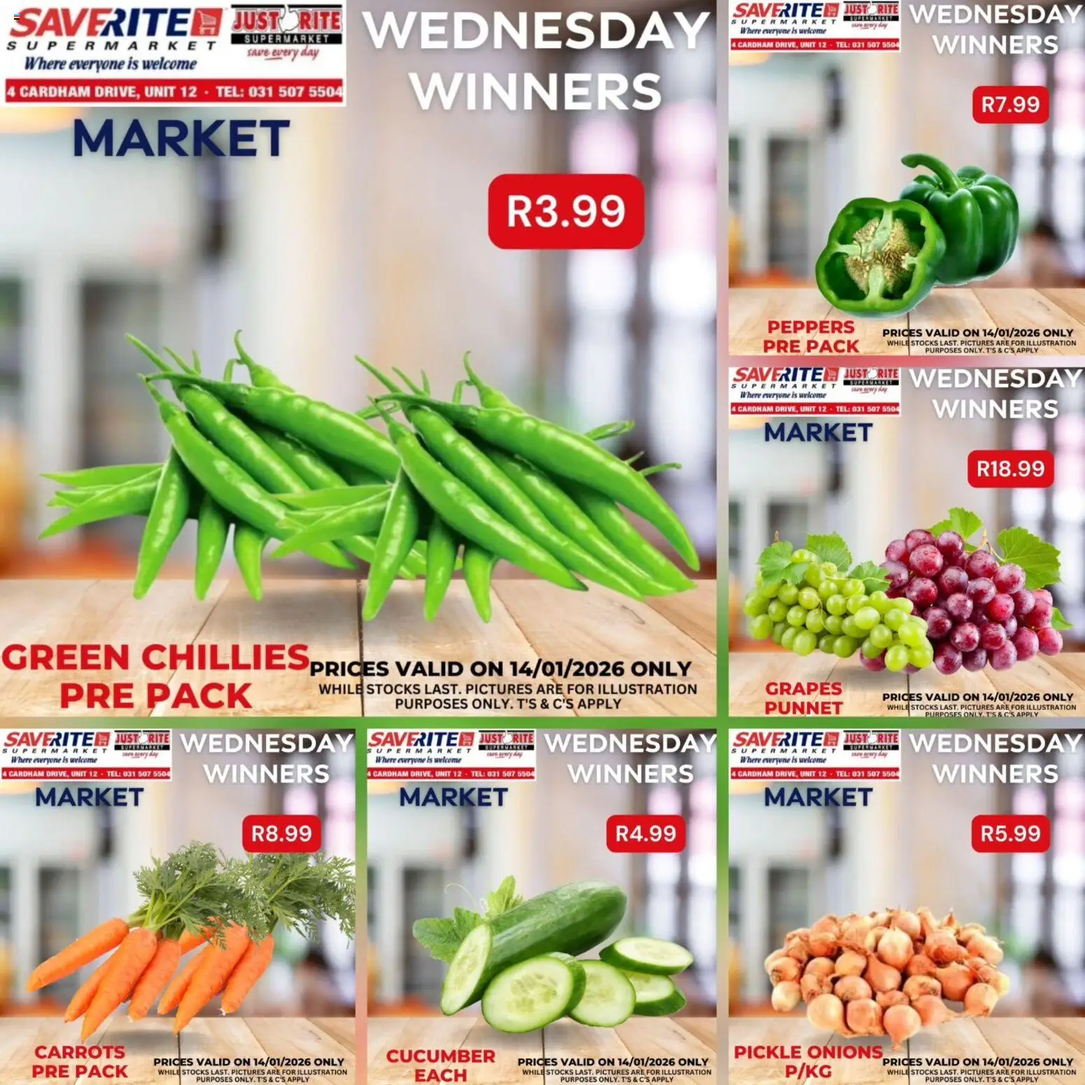 New Saverite catalogue – valid from 14.01.2026 | Page: 1 | Products: Carrots, Onions, Grapes