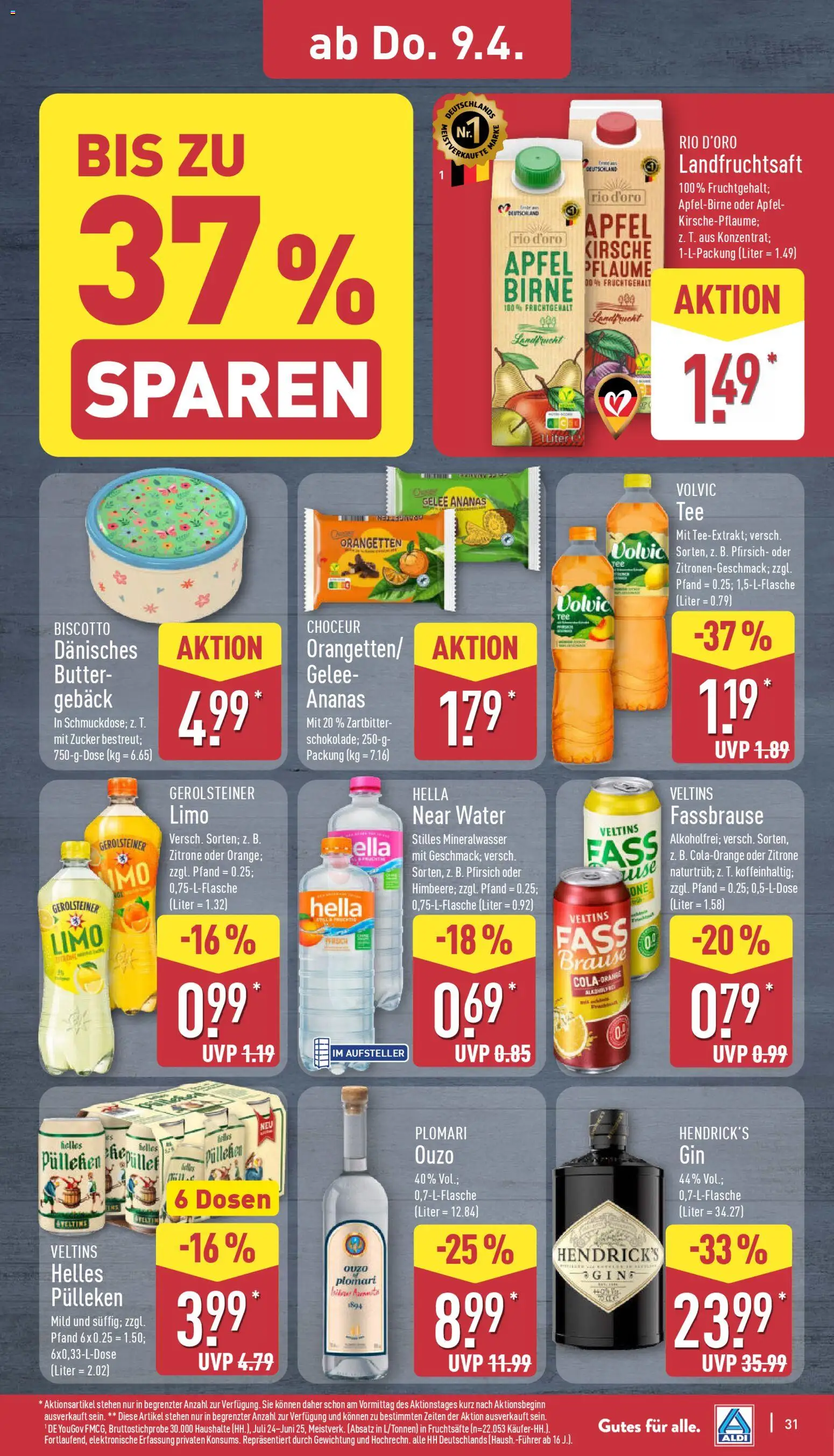 Aldi Prospekt 	 – gültig ab 07.04.2026 | Seite: 31 | Produkte: Ouzo, Cola, Butter, Volvic