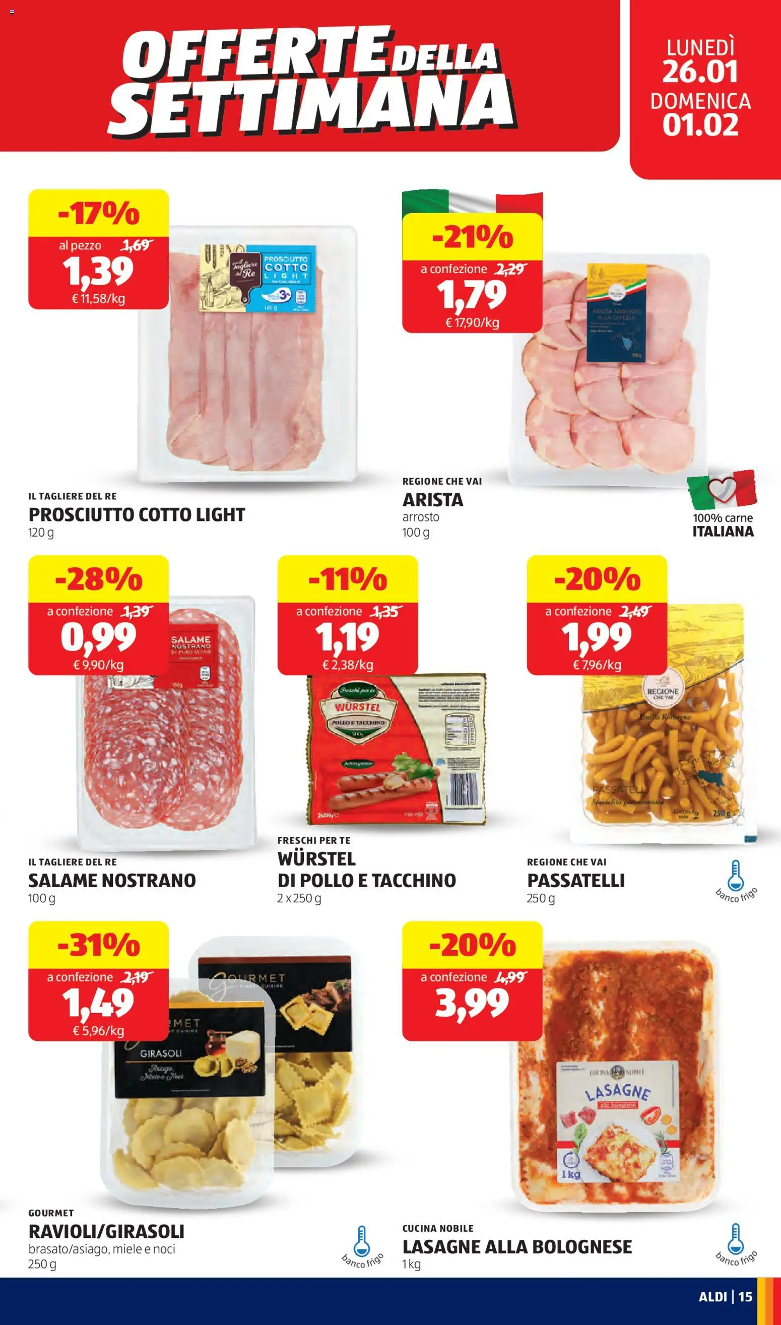Volantino Aldi del 26.01.2026 | Pagina: 15 | Prodotti: Salame, Prosciutto, Pasta, Griglia