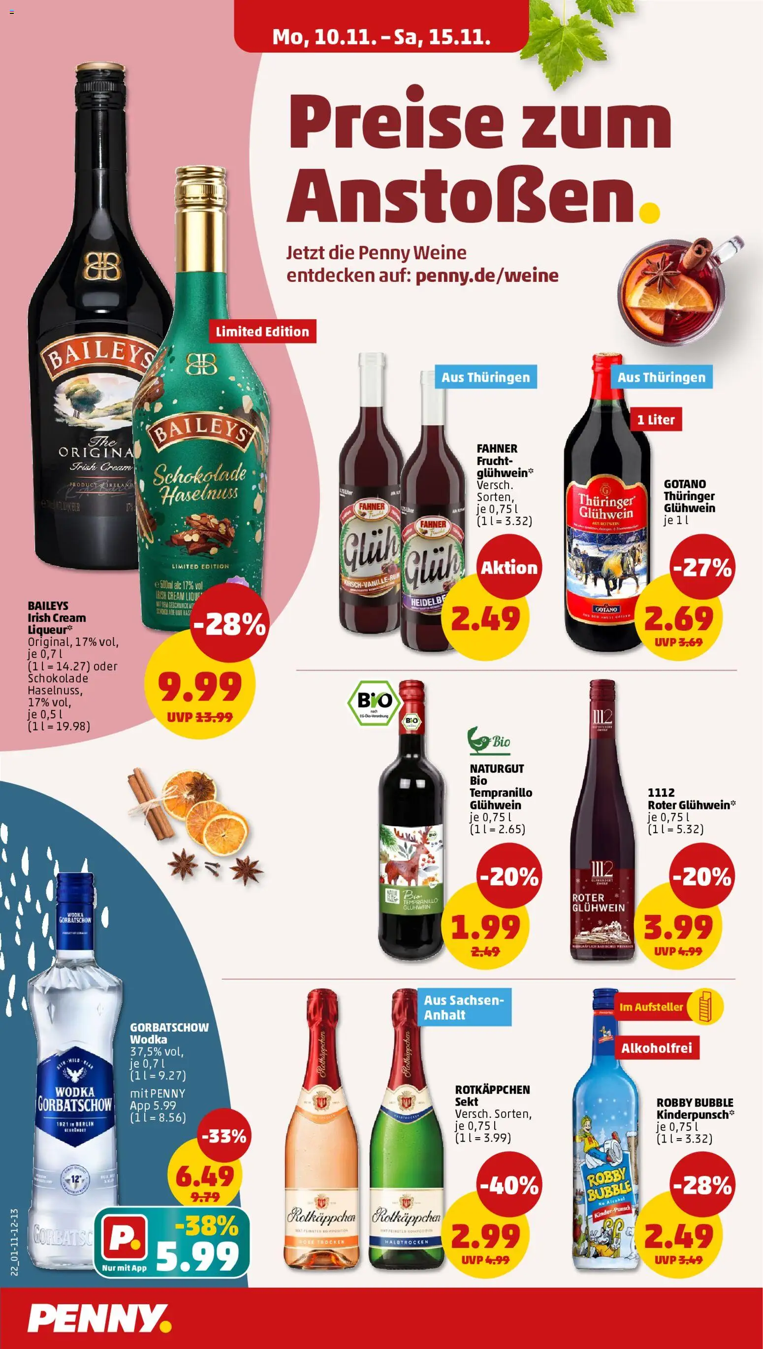 Penny Prospekt 	 – gültig ab 10.11.2025 | Seite: 24 | Produkte: Rotwein, Sekt, Baileys, Wodka gorbatschow