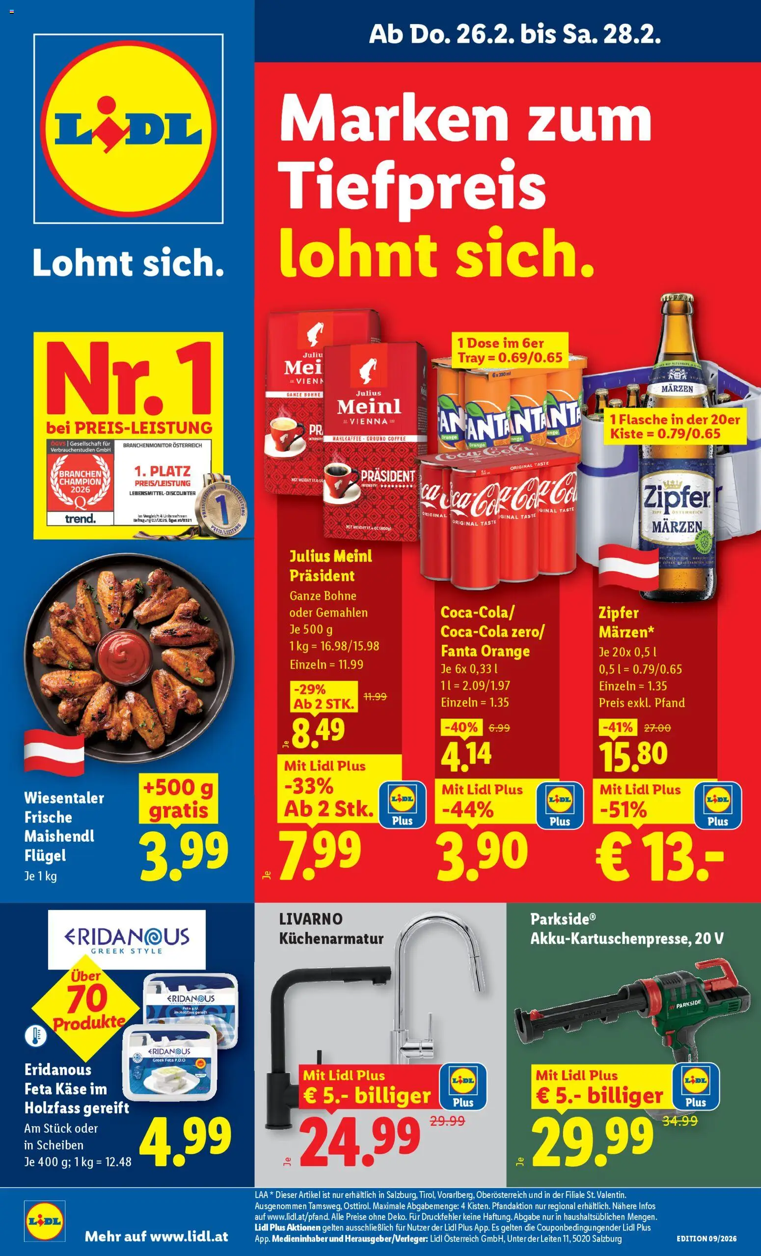 Lidl Flugblatt - Altenmarkt im Pongau, St. Johann im Pongau, Zell am See gültig ab 26.02.2026 | Seite: 1 | Produkte: Käse