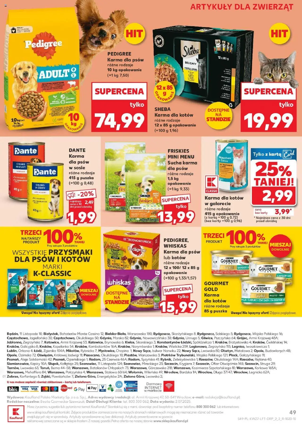 Kaufland gazetka od 03.07.2025 | Strona: 49 | Produkty: Karta, Pedigree, Karma dla kotów, Karma dla psów